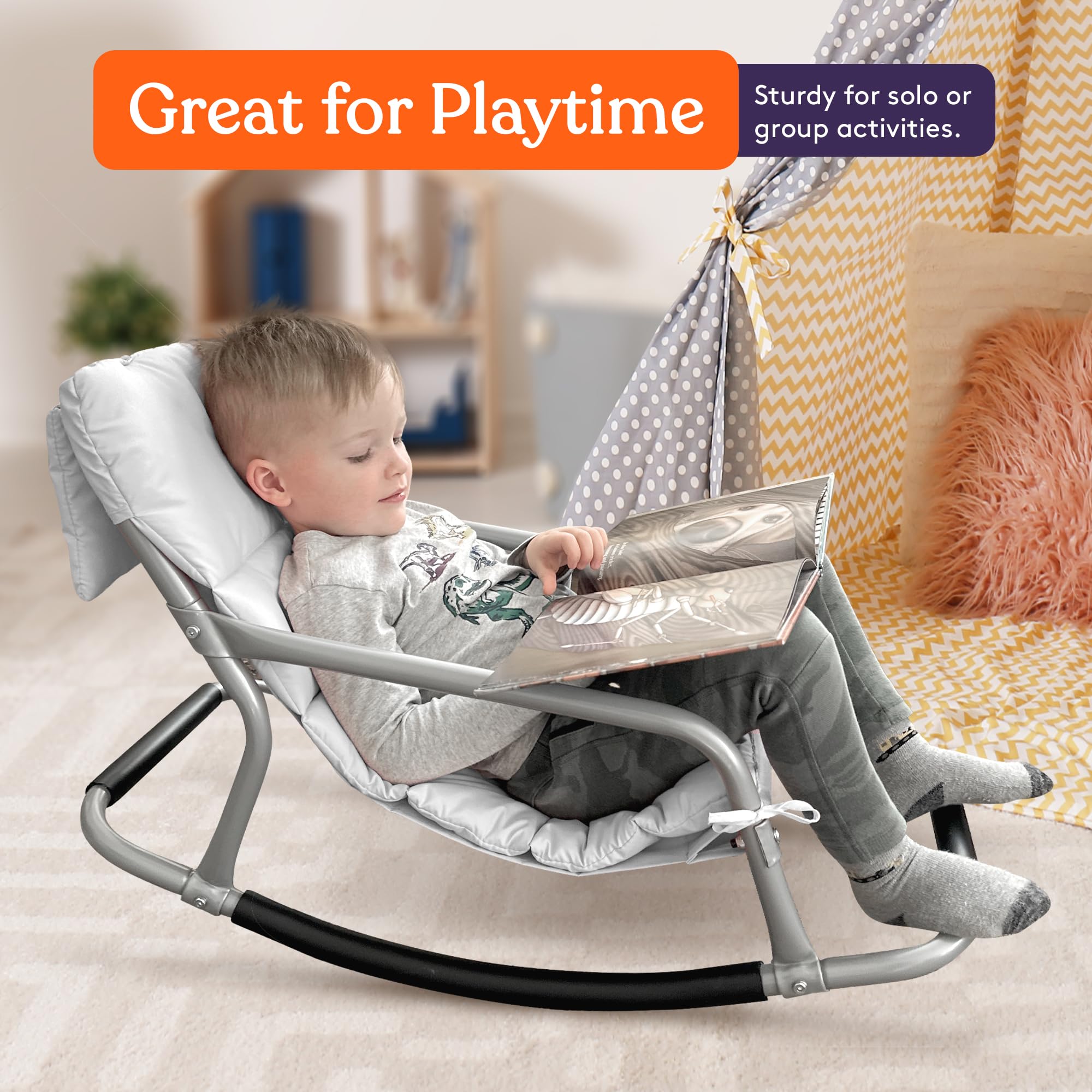 **Sensory Rocking Chair for Kids - Soft Fabric Comfortable Rocker Chair with Stability - Versatile Floor Chair for Playroom, Bedroom, Nursery (Ages 3+) - Grey - Perfect for Relaxation, Reading & Sensory Play**