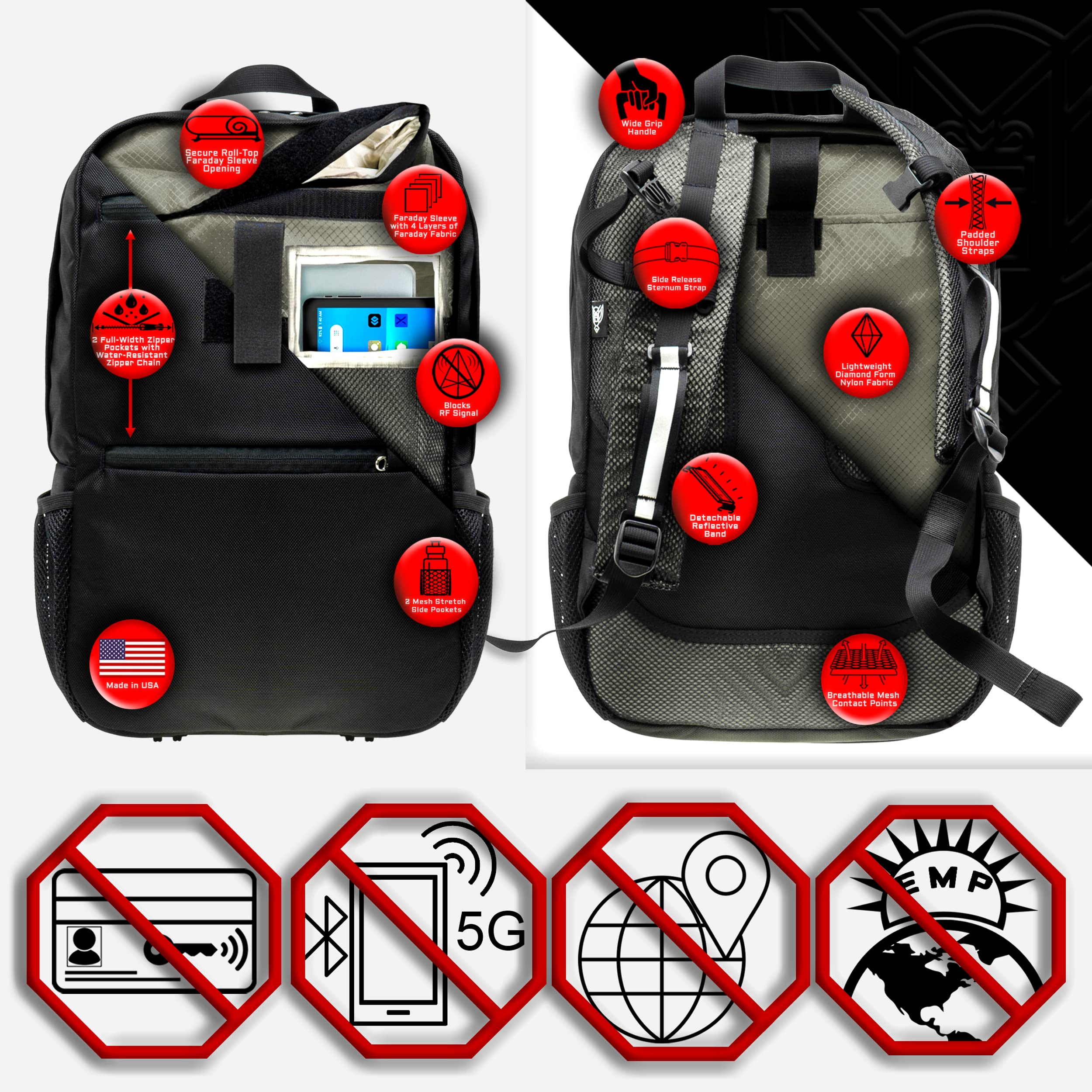 Xecutive Transport Faraday Backpack - Anti-Theft RFID Blocking Laptop Bag for 15.6