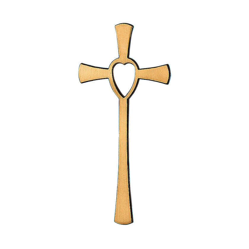 Holyart Bronze Crucifix with Heart - 40 cm Outdoor Religious Cross for Garden, Patio, and Church Decor