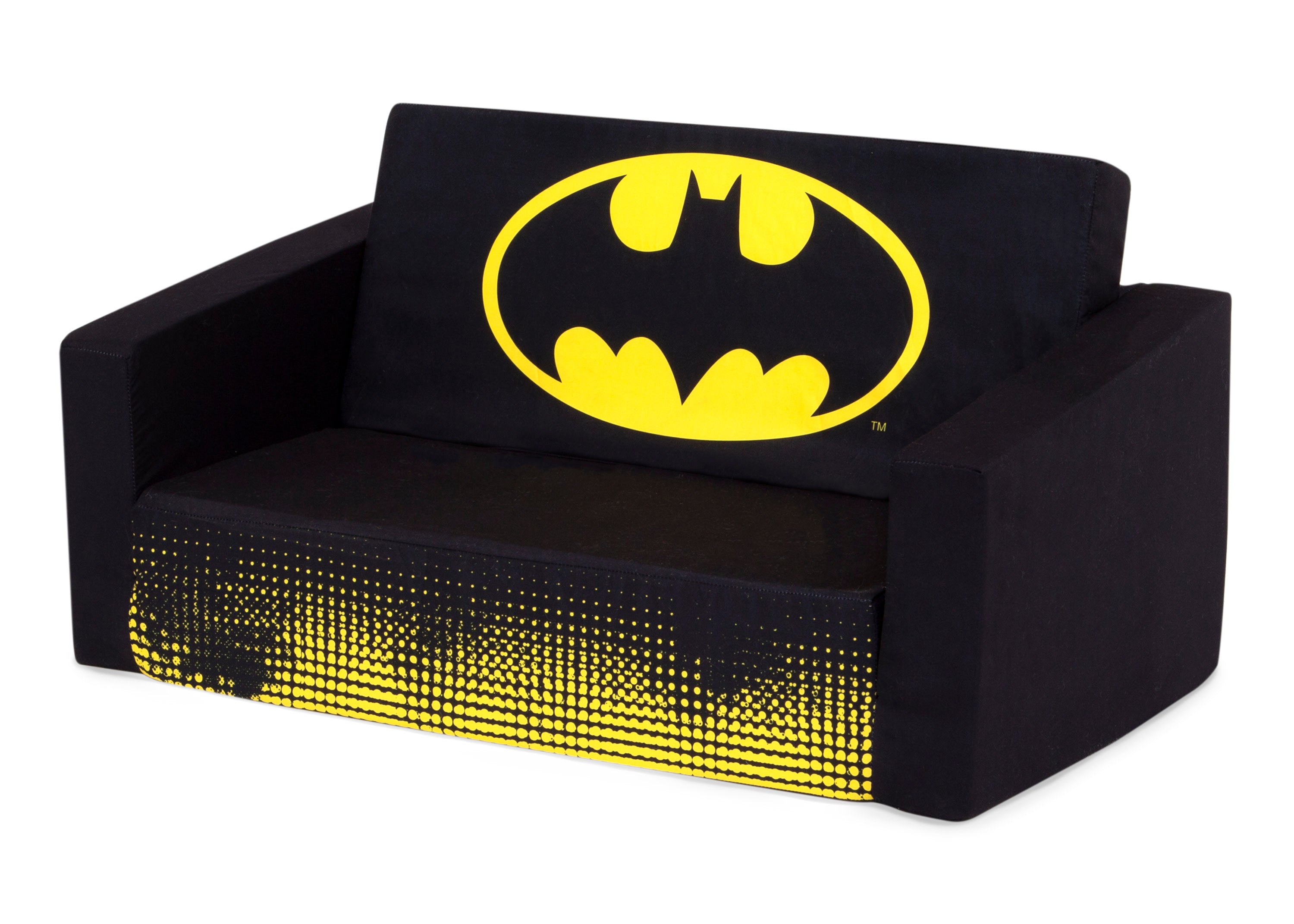 Batman Cozee Flip Out Sofa - 2 in 1 Convertible Kids Sofa to Lounger Bed | Superhero Themed Playroom Furniture for Boys & Girls | Perfect for Movie Nights, Gaming & Sleepovers