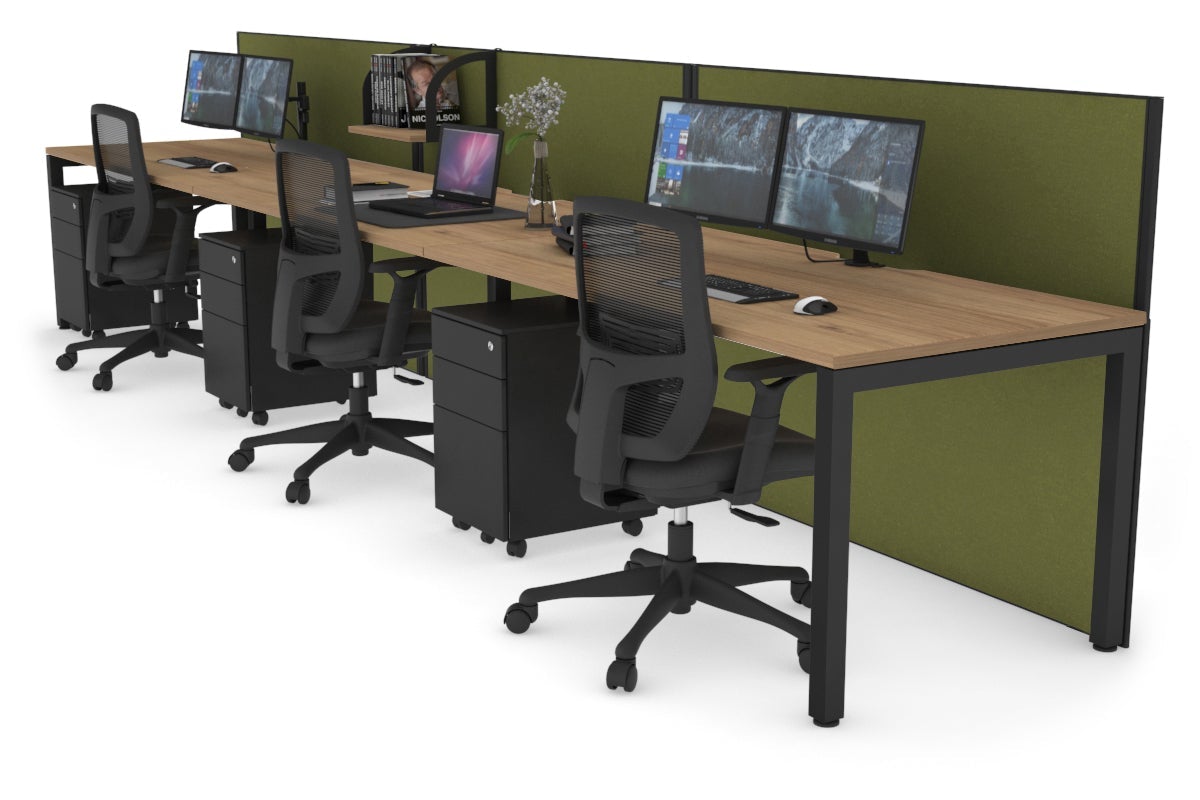 Horizon Quadro 3-Person Office Workstation with Square Legs - 1400L x 800W Dimensions, Cable Management Scallop - Perfect for Collaborative Workspaces & Modern Offices