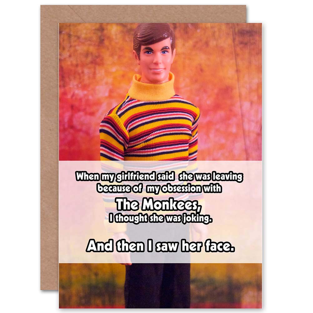 Wee Blue Coo Funny Monkees Joke Art Greeting Card - Perfect for Birthdays, Anniversaries & Special Occasions - Unique Gift Idea for Friends & Family