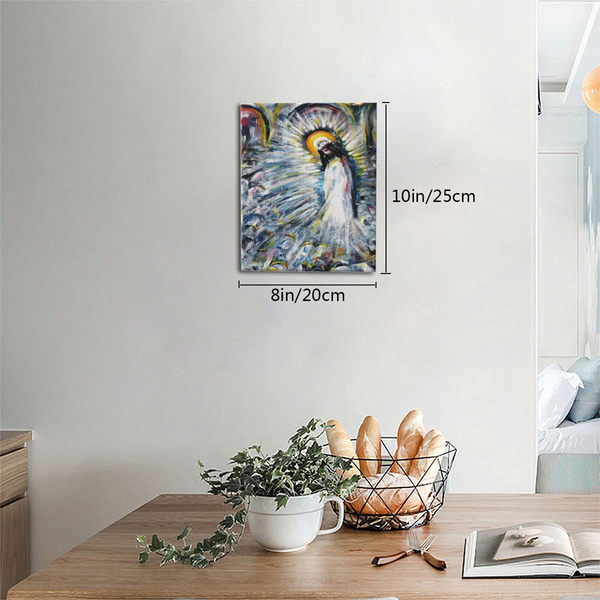 XeGe QAXme Jesus Wall Art - Christian Radiant Canvas Painting of God Holy Light - Large Size 8x10 Inch Framed Wall Decor for Bedroom & Living Room - Ready to Hang - Perfect for Home, Church & Office Decor