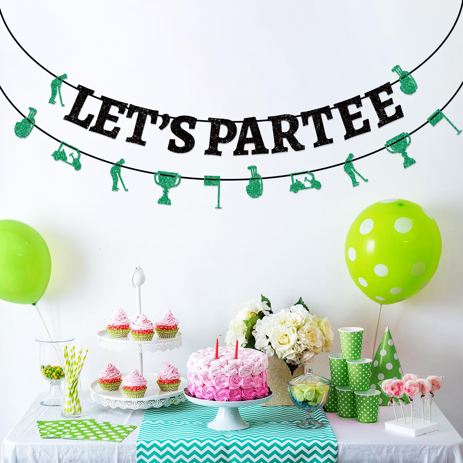 Golf Birthday Banner - Let's Partee Golf Themed Party Decorations for Adults, Kids & Baby Showers - Hanging Swirl Decor for Golf Themed Birthday Parties, Celebrations & Events