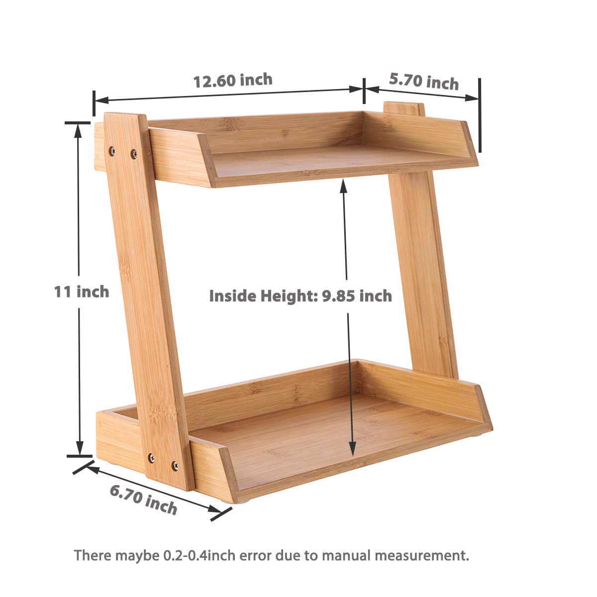 GOBAM 2-Tier Bamboo Cabinet Shelf Organizer - Kitchen Countertop & Cupboard Storage Spice Rack | Perfect for Pantry, Bathroom, and Office Organization