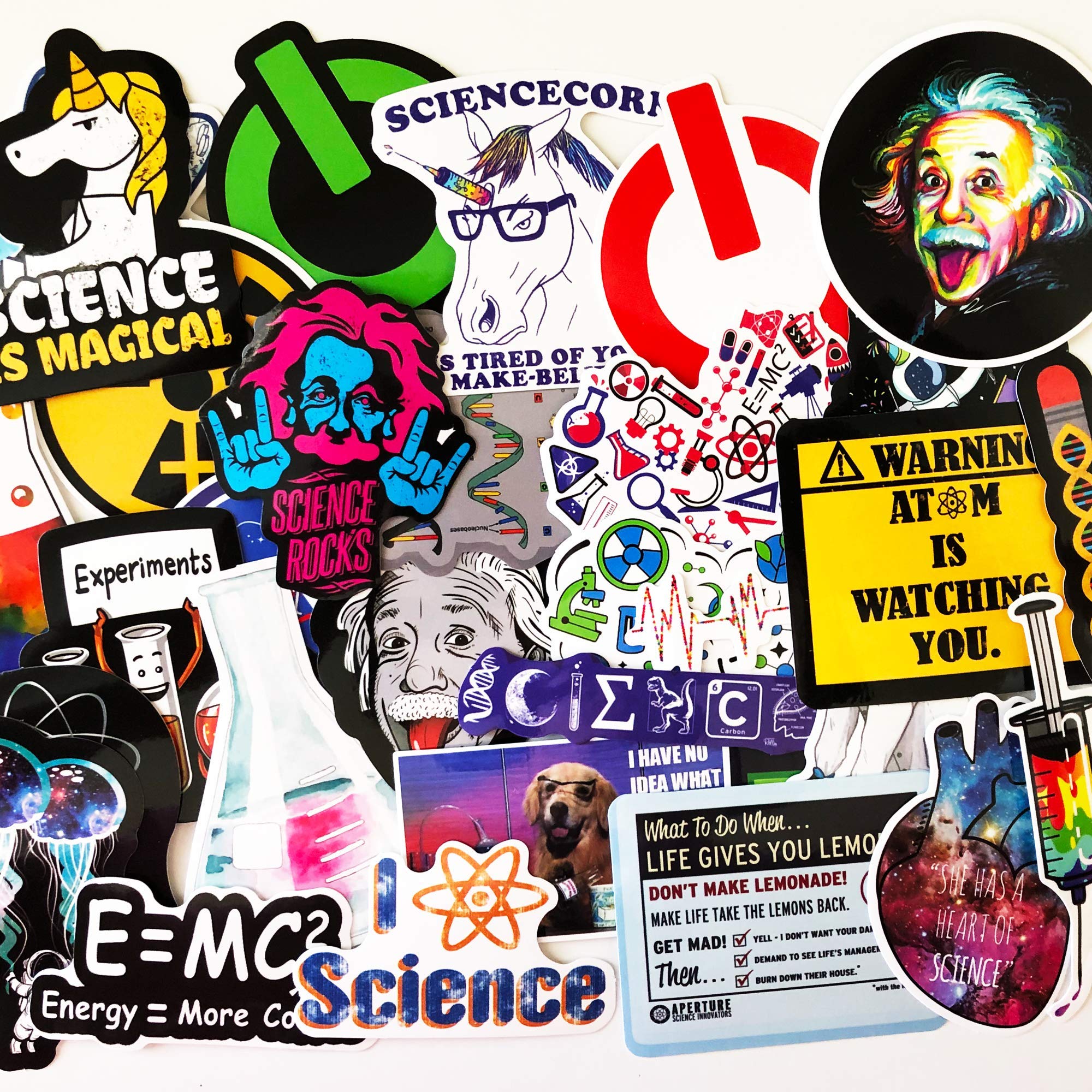 25 Random Science-Themed Vinyl Stickers for Kids, Teens & Adults - Waterproof Decals for Laptop, Phone, Computer Case, Car & More - Perfect for School, Office, DIY Projects & Science Enthusiasts