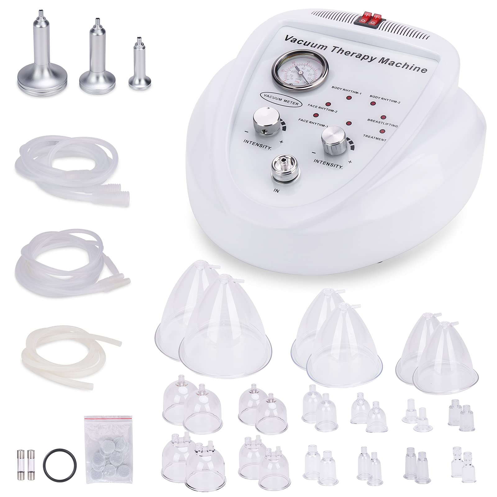 Professional Vacuum Therapy Cupping Machine Set - 30 Silicone Cups & 3 Metal Gua Sha Tools for Deep Tissue Massage | Salon, SPA, Home Use for Body, Back & Facial Care | Pain Relief & Cellulite Treatment