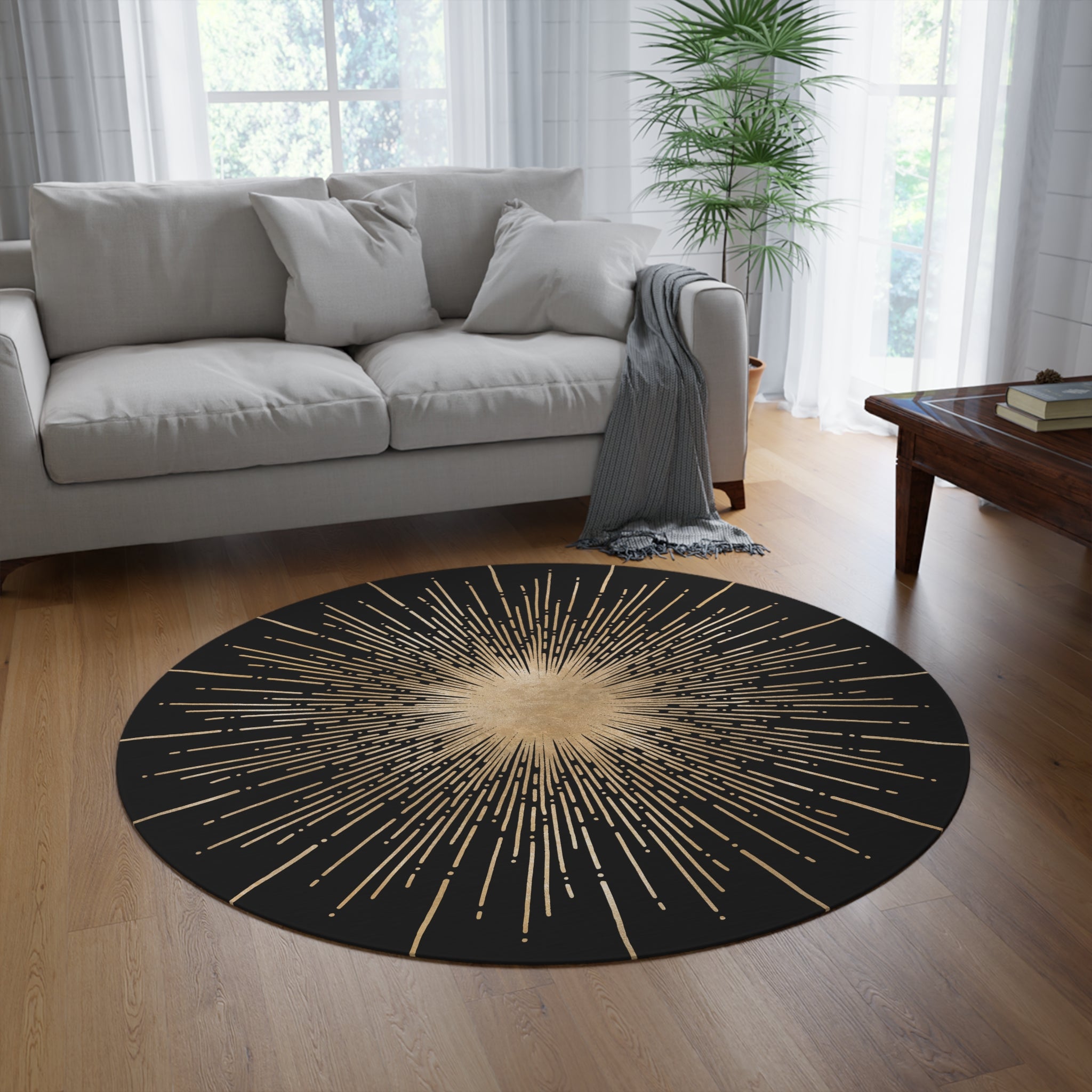 Celestial Sun Round Area Rug for Living Room & Bedroom - Boho Chic Home Decor Accent Rug - Perfect for Nursery, Dorm, or Meditation Space
