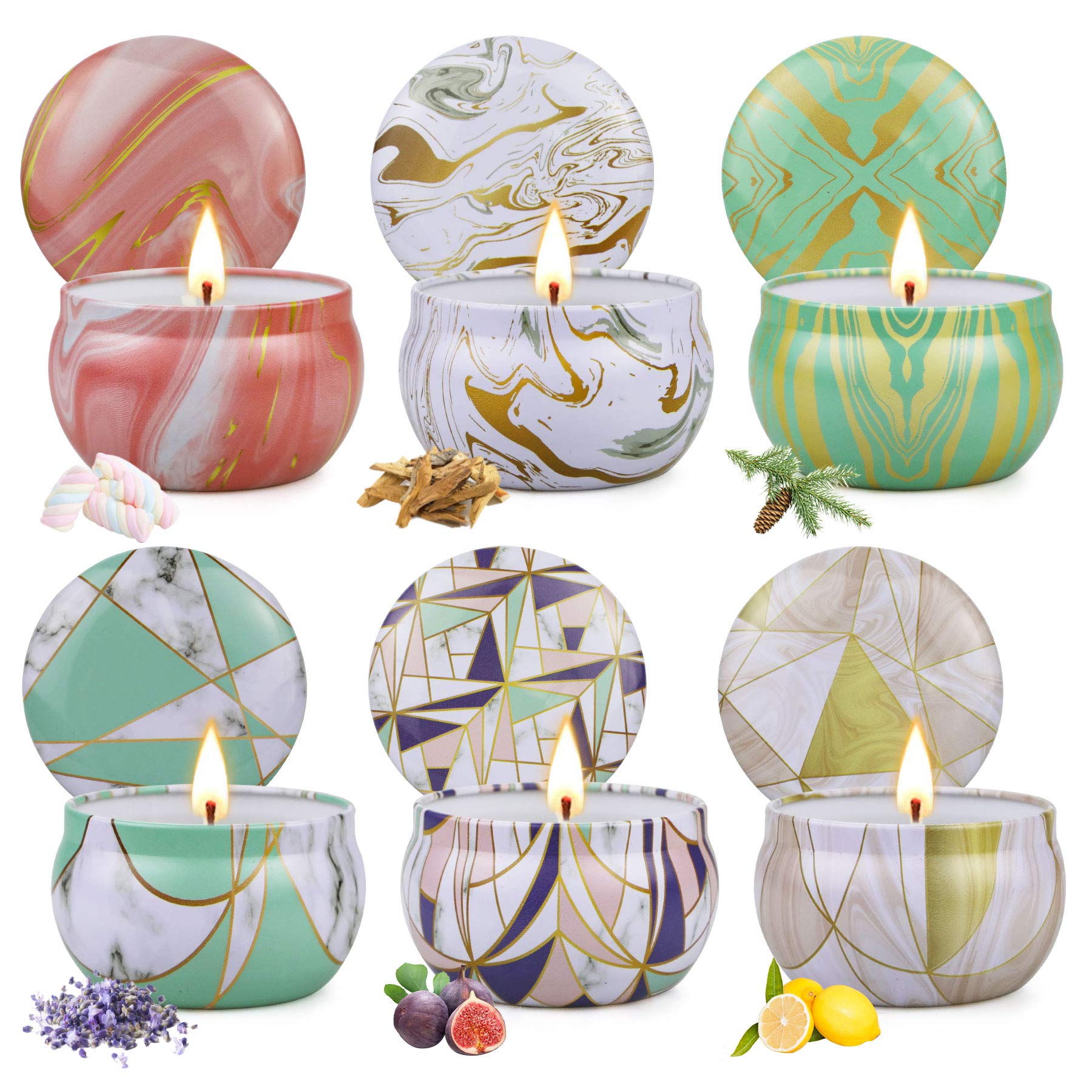 Scented Soy Wax Candles 6-Pack - Aromatherapy Gifts for Women & Mom - Travel & Home Use