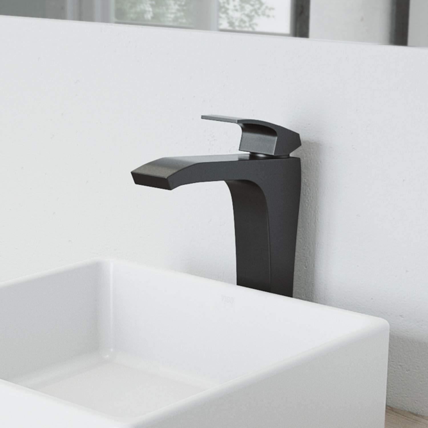 VIGO Blackstonian Matte Black Vessel Bathroom Sink Faucet - Modern Single Hole Bathroom Faucet for Vessel Sinks, Perfect for Contemporary Home & Luxury Hotel Bathroom Decor