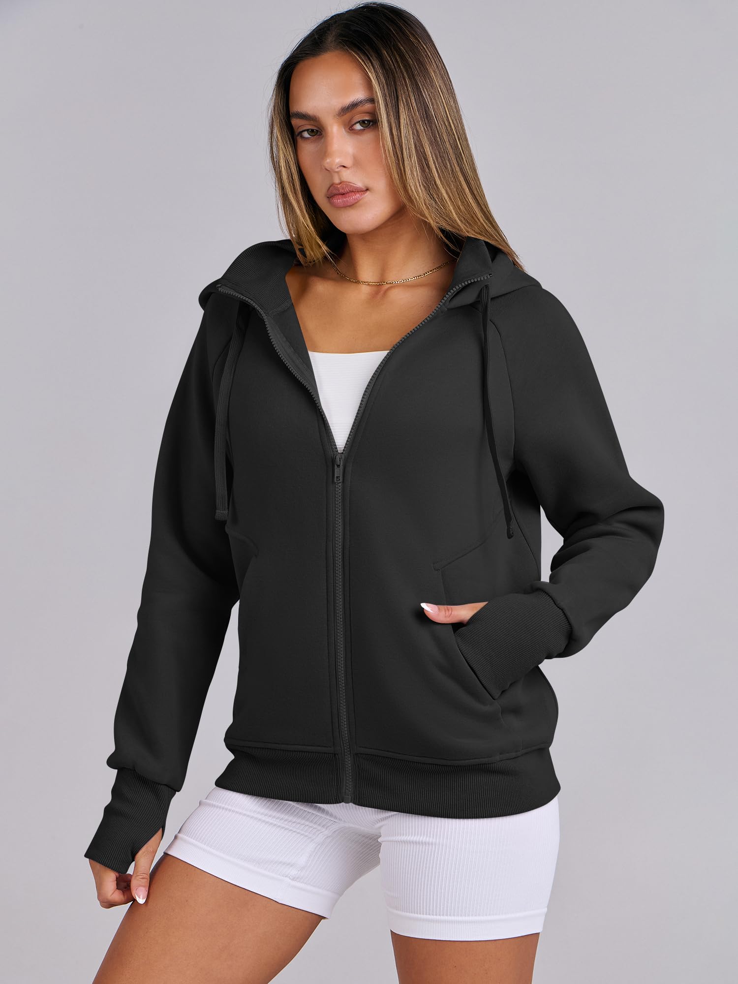 ANRABESS Women's Fleece Zip Up Hoodie with Pockets - Long Sleeve Casual Sweatshirt for Fall Fashion | Y2K Preppy Outfits | Perfect for College, Streetwear & Cozy Loungewear