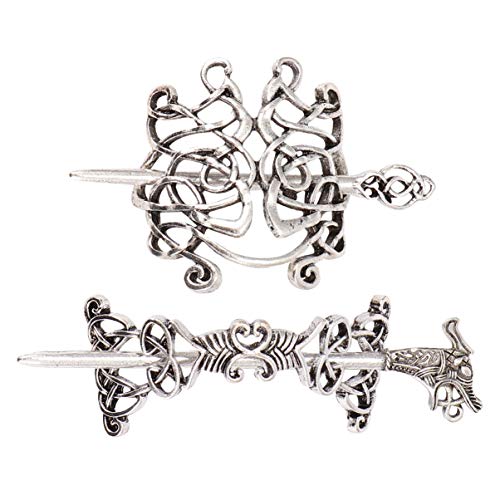 Viking Celtic Hair Clips 2PCS - Dragon Hairpins & Celtic Knot Hair Barrettes, Vintage Hair Sticks for Long Hair, Braids & Updos - Perfect for Cosplay, Medieval Reenactments & Boho Fashion