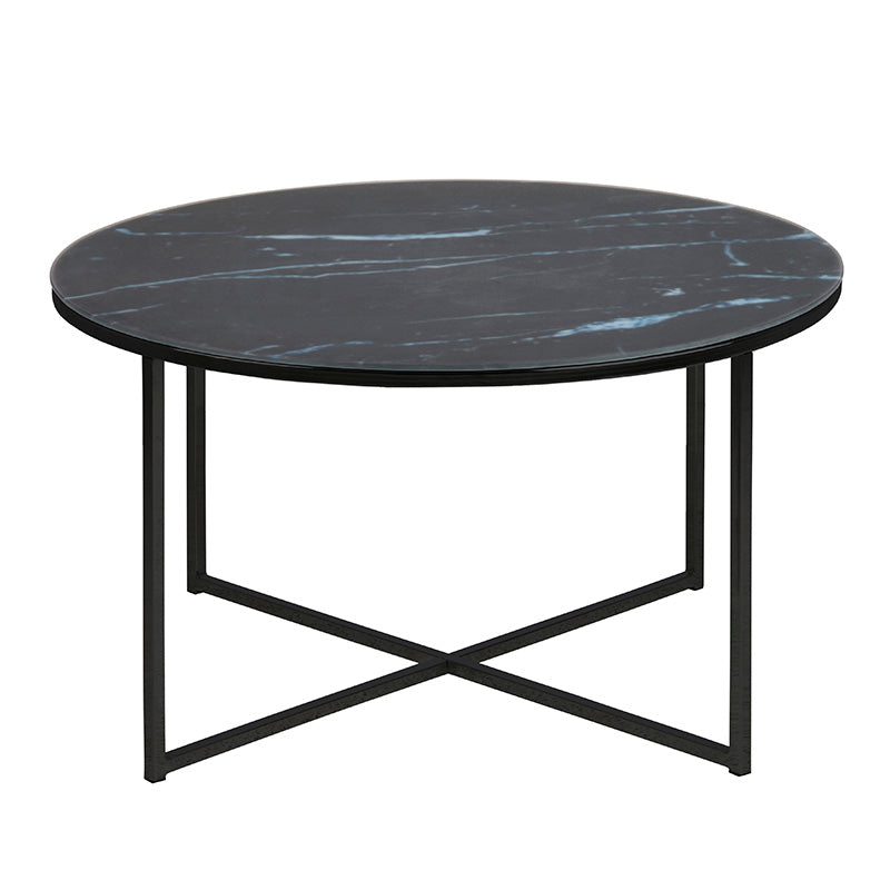 KOLINA 80cm Black Marble Glass Round Coffee Table - Modern Living Room Centerpiece for Home Decor & Small Space Furniture