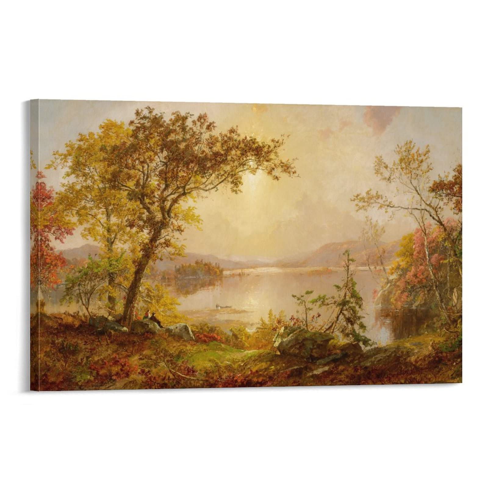 Hudson River School Art Print - Jasper Cropsey 'Greenwood Lake Autumn' Landscape Canvas Painting (20x30cm/8x12in) - Wall Art for Living Room, Bedroom & Office Decor - Perfect Gift for Art Lovers & Home Styling