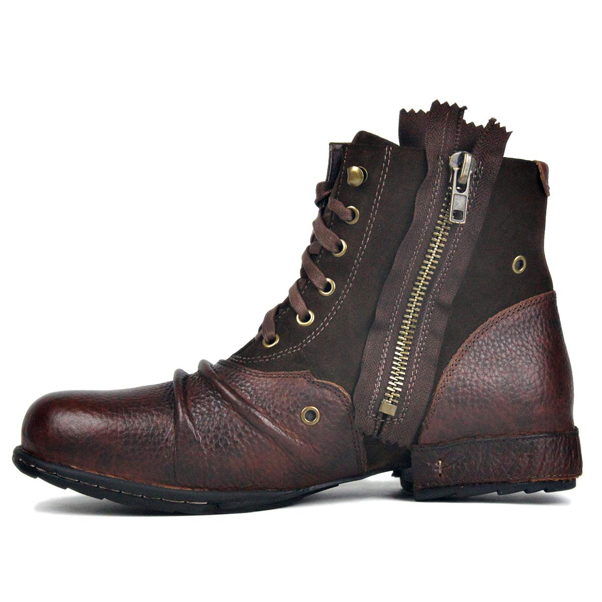 OSSTONE Men's Fashion Leather Moto Boots with Zipper - Casual Chukka Boots OS-5008-8-US - Perfect for Motorcycle Riding, Urban Street Style & Everyday Wear
