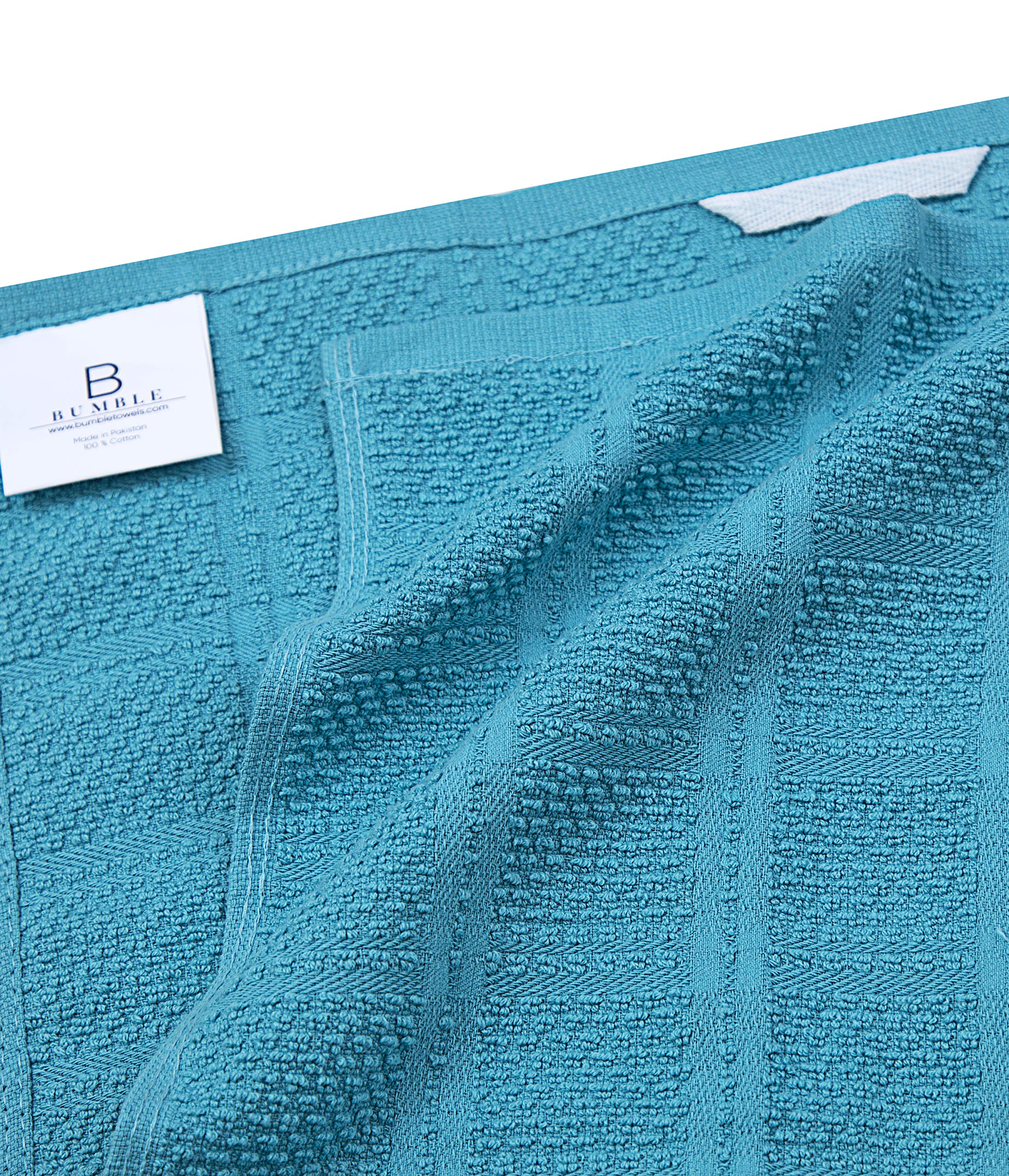 Premium Cotton Kitchen Towels Set - Ultra Absorbent 412 GSM Dish Towels for Drying Dishes | Yarn Dyed Popcorn Windowpane Design | Soft Tea Towels for Kitchen, Dining & Hosting Gifts (Aqua Blue)