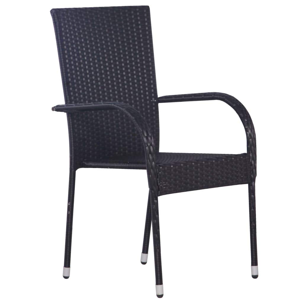 **2-Pack Black Poly Rattan Stackable Patio Chairs - Outdoor Garden, Pool, Backyard Furniture - Durable Wicker Armchairs for Relaxing in Your Lawn, Patio or Deck**
