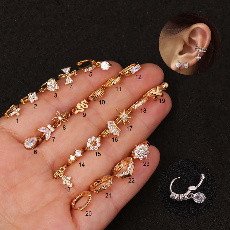 18K Small Gold Cartilage Hoop Huggie Earrings with Animal Charms | Cartilage Piercing Jewelry for Women | Perfect for Everyday Wear and Special Occasions | HSPJ19117