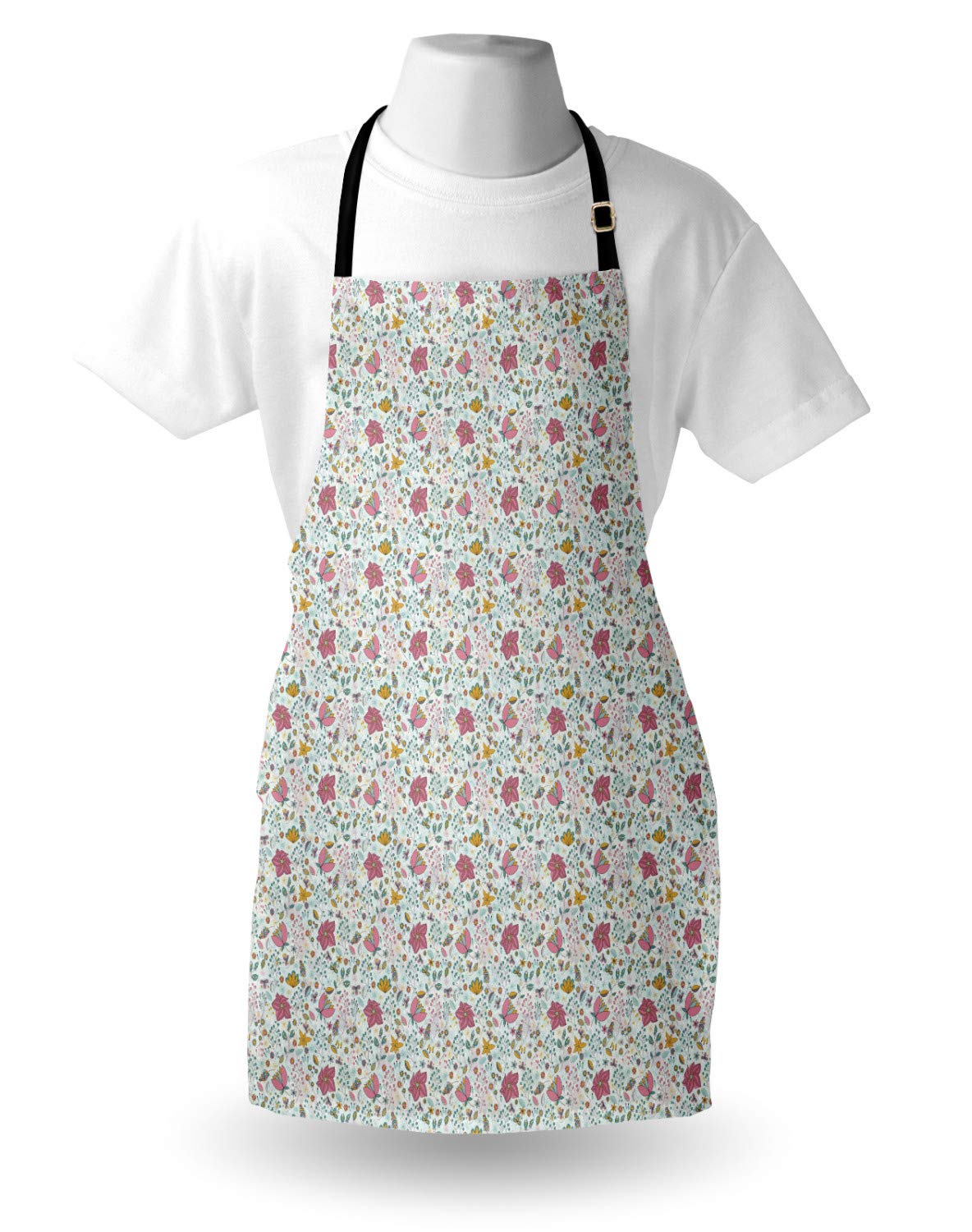 Ambesonne Floral Apron - Adjustable Unisex Kitchen Bib for Cooking & Gardening