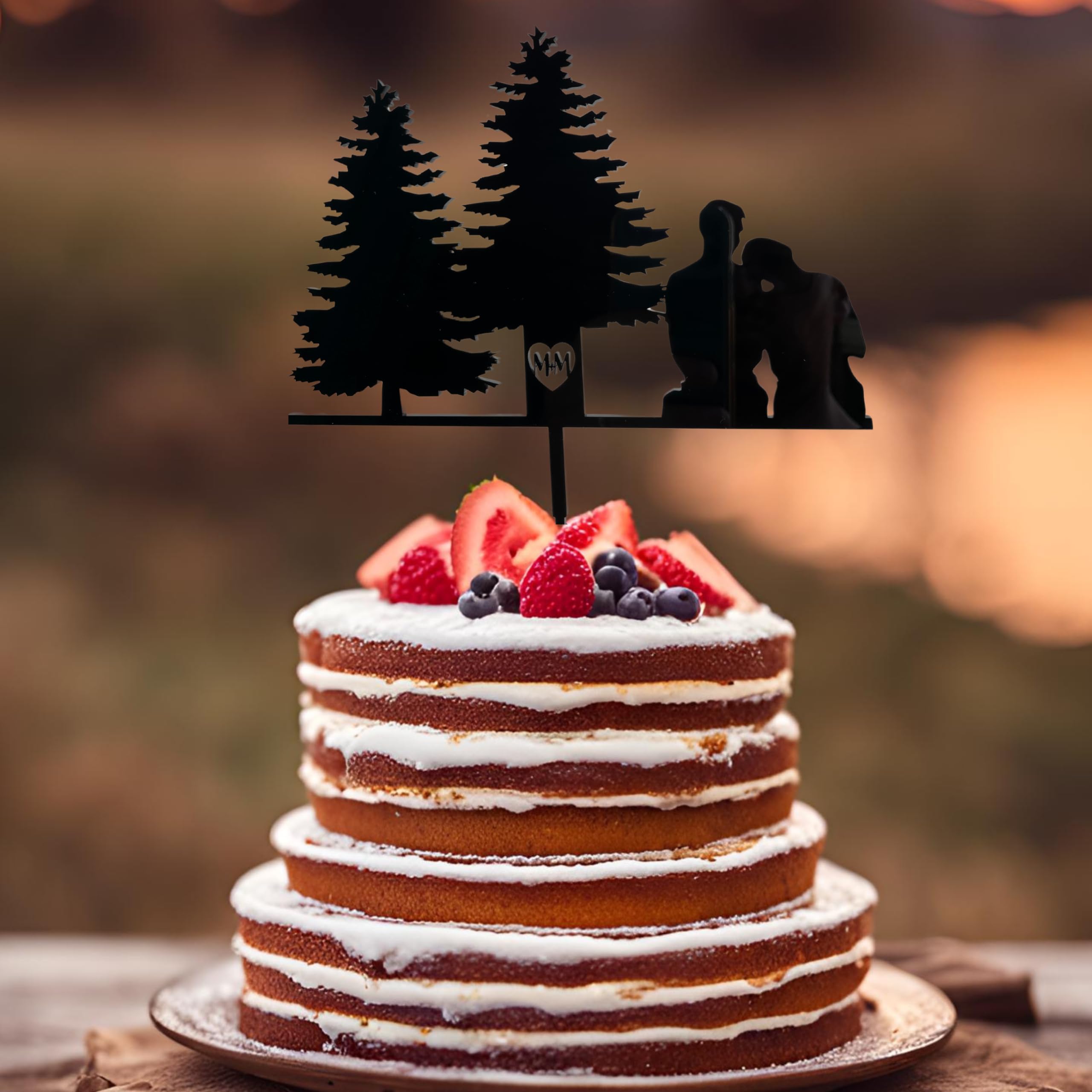Rustic Wedding Cake Topper | Mountain-Themed Bride & Groom Silhouette | Custom Anniversary Cake Decoration for Weddings, Engagements & Romantic Celebrations