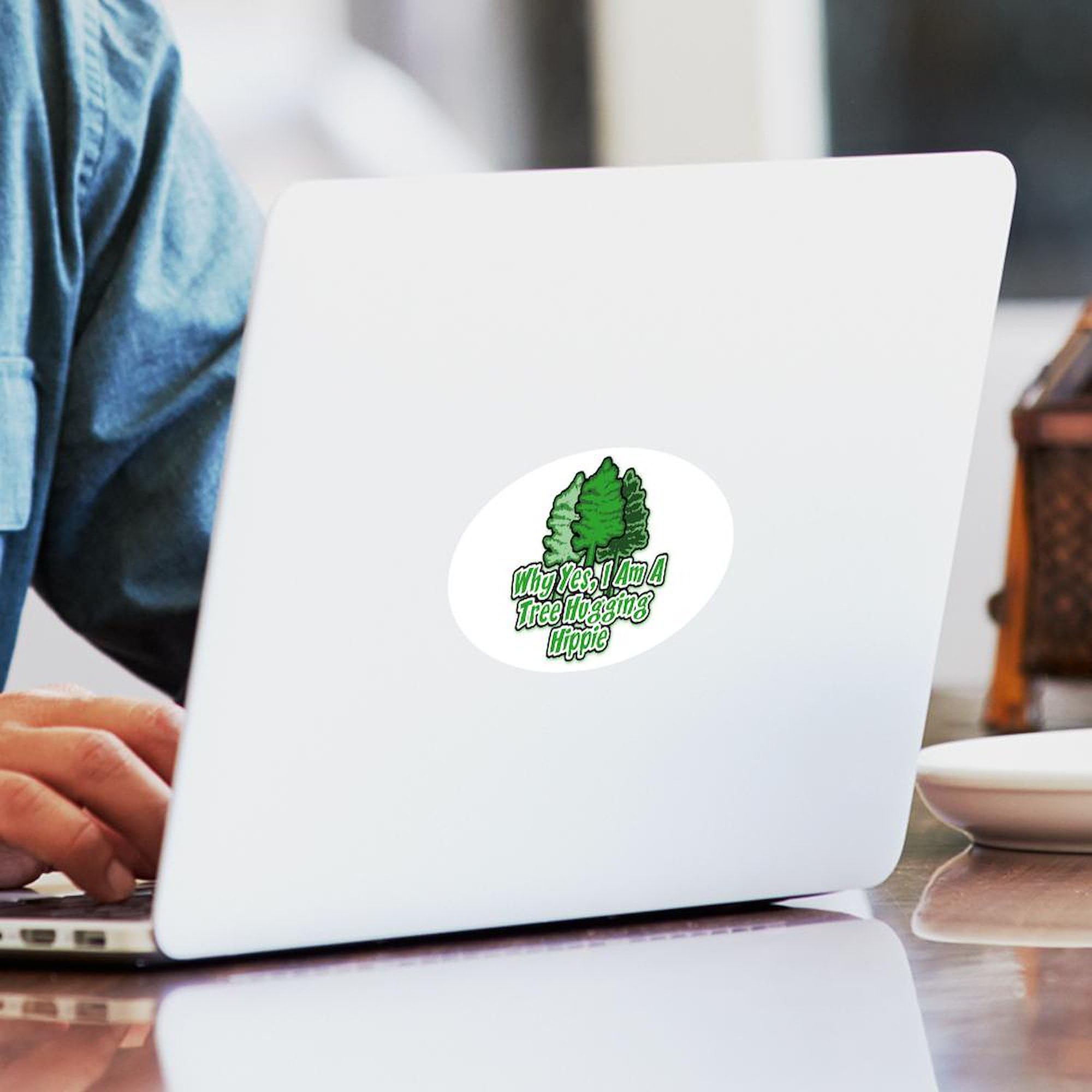 Tree Hugging Hippie Oval Sticker - Eco-Friendly Car Bumper Decal for Nature Lovers | Perfect for Cars, Laptops & Water Bottles | Show Your Environmental Spirit
