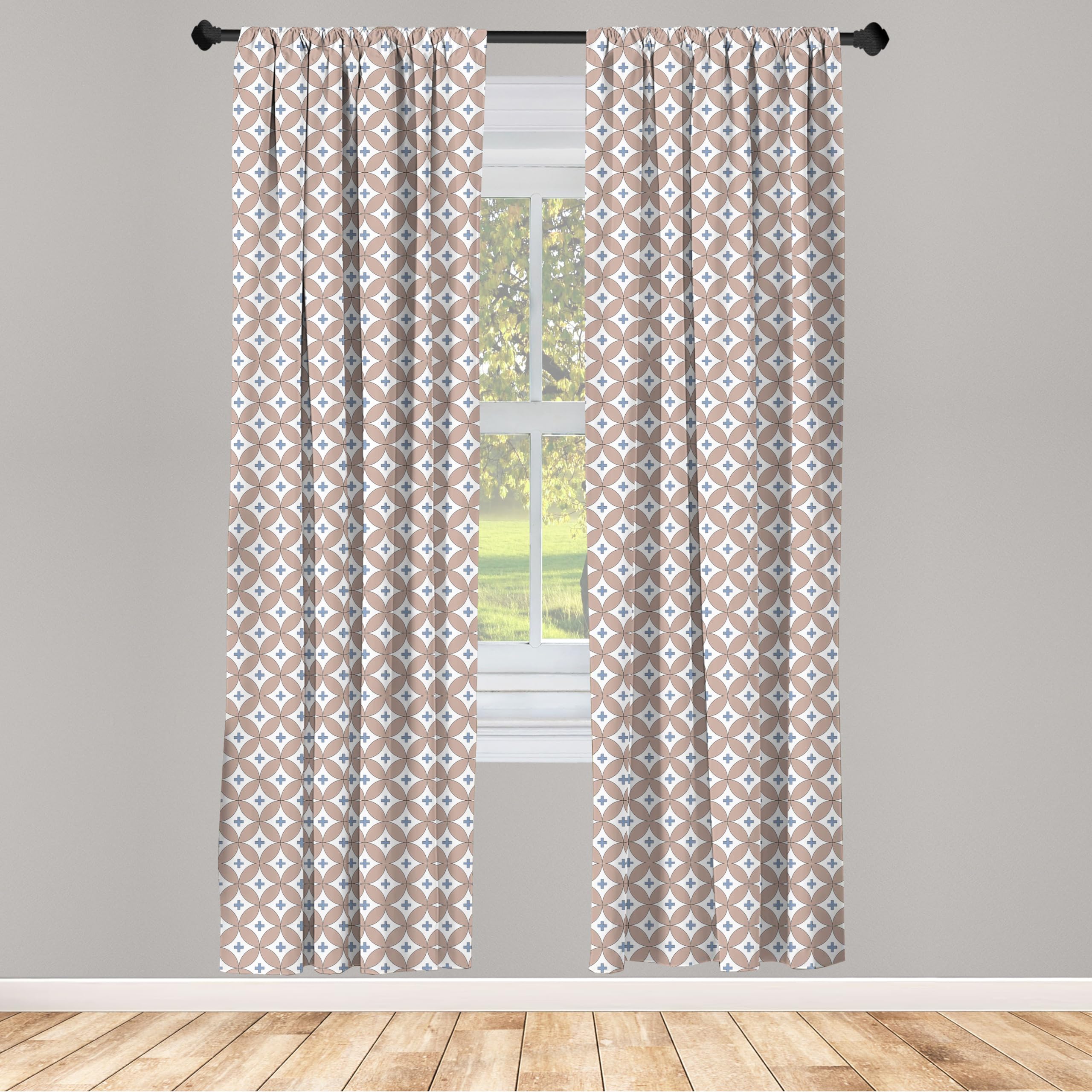 Ambesonne Geometric Window Curtains - Abstract Entwined Circles with Plus Signs Design, Lightweight Blackout Drapes 2-Panel Set (28