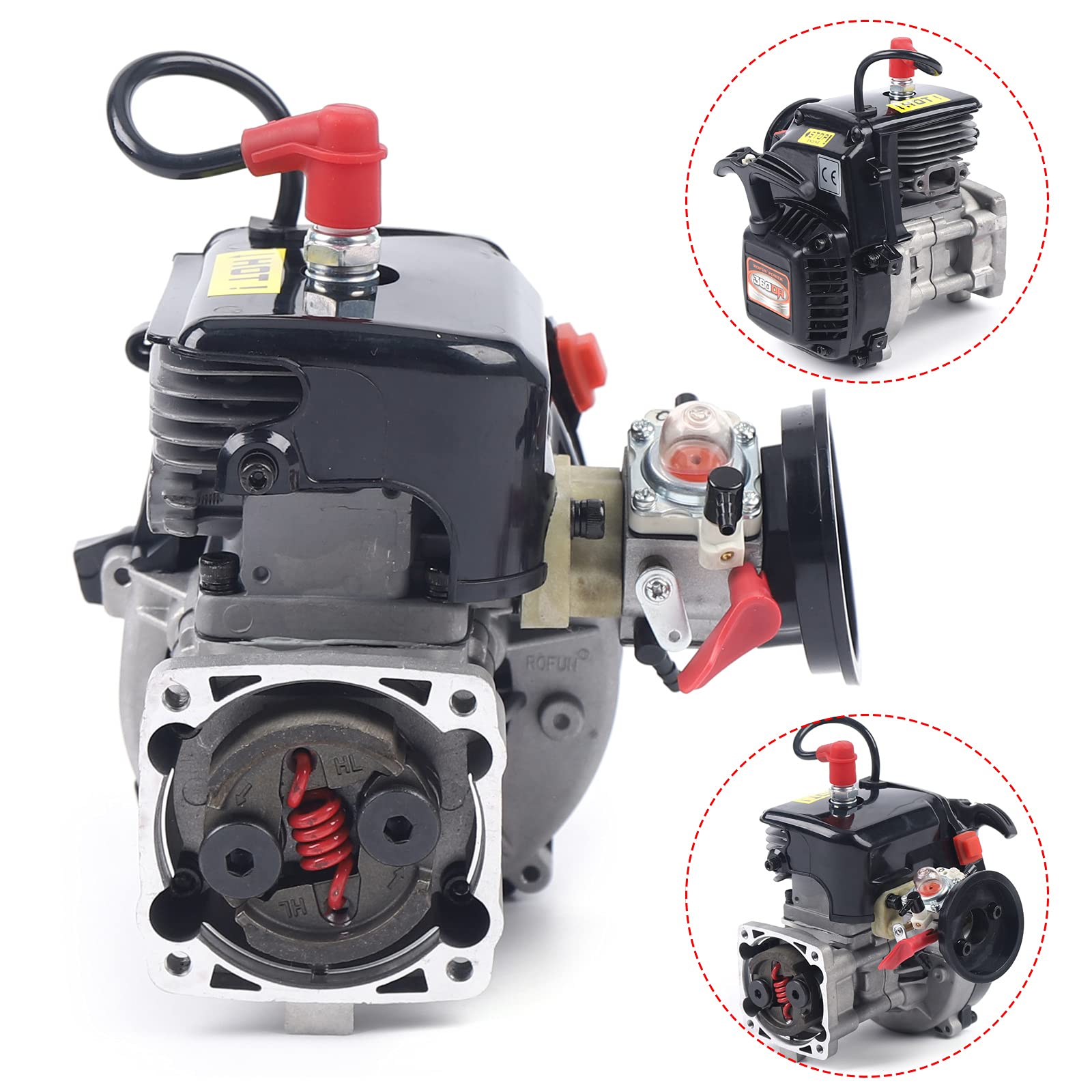 36CC 2-Stroke Gasoline Engine - Heavy Duty 4-Bolt Air Cooled Motor with Recoil Start for ROVAN, Redcat, HPI, KM Baja 5SC RC Cars - Perfect for Off-Road Racing, Bashing & Car Upgrades