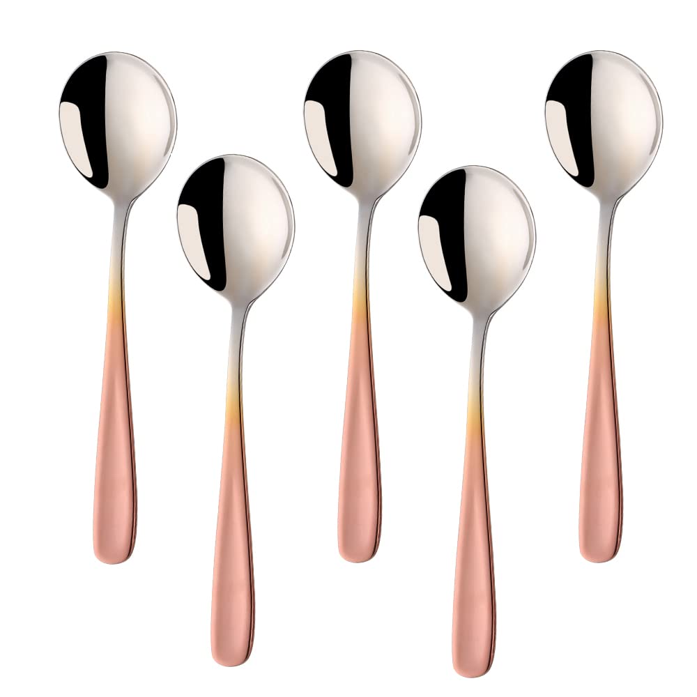 Color ME! Gradient Rose Gold Stainless Steel Soup Spoons - Set of 10, 18/10 Food-Grade Round Spoons for Dining, Kitchen & Party Serving