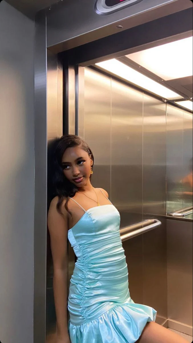 Elegant Blue Sheath Short Evening Dress for Homecoming - J6951 | Perfect for Prom, Cocktail Parties & Special Occasions