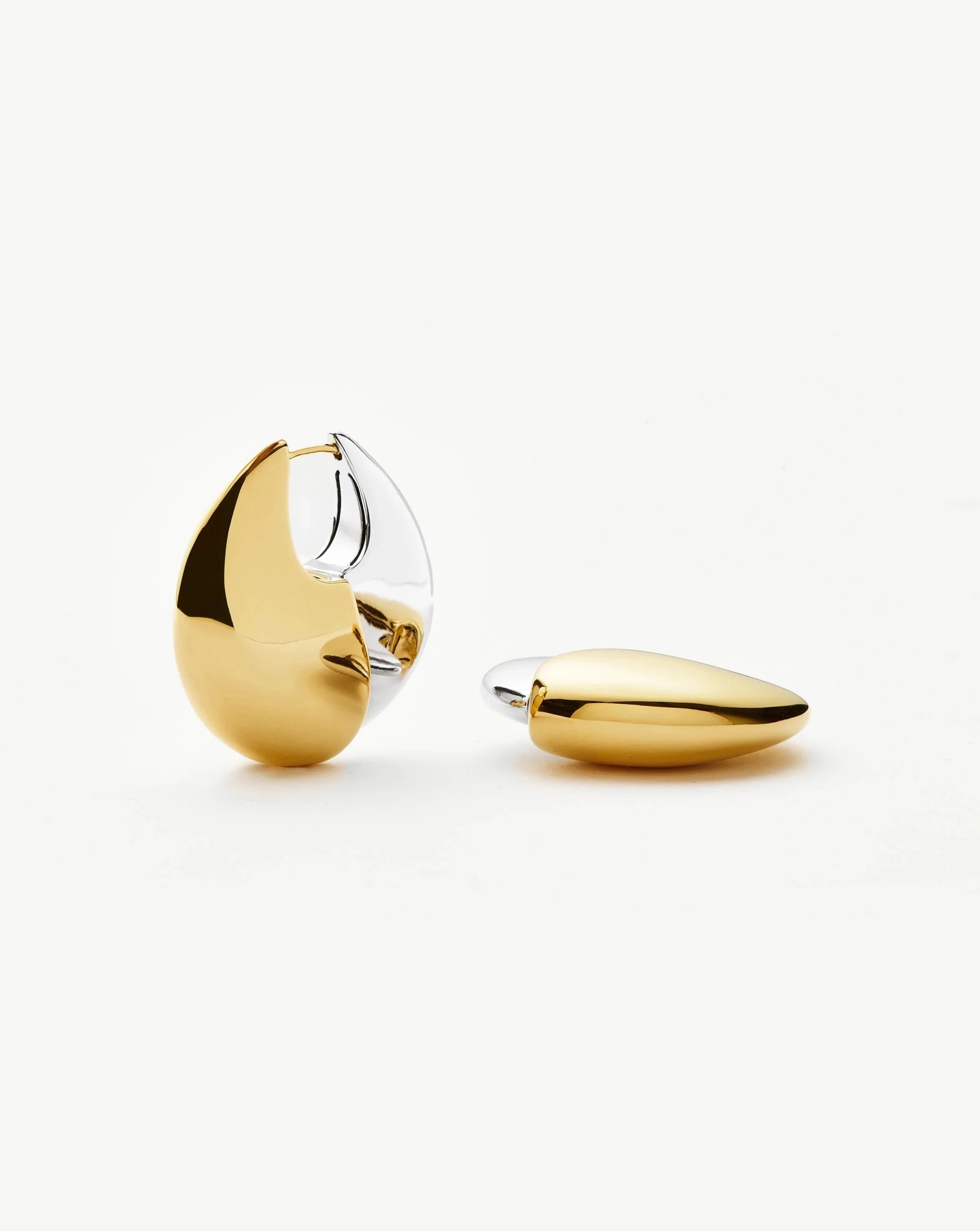 Sculptural Pebble Medium Hoop Earrings - Mixed Metal Gold & Silver Jewelry for Women | Everyday Wear, Office, Date Night, Gift Idea