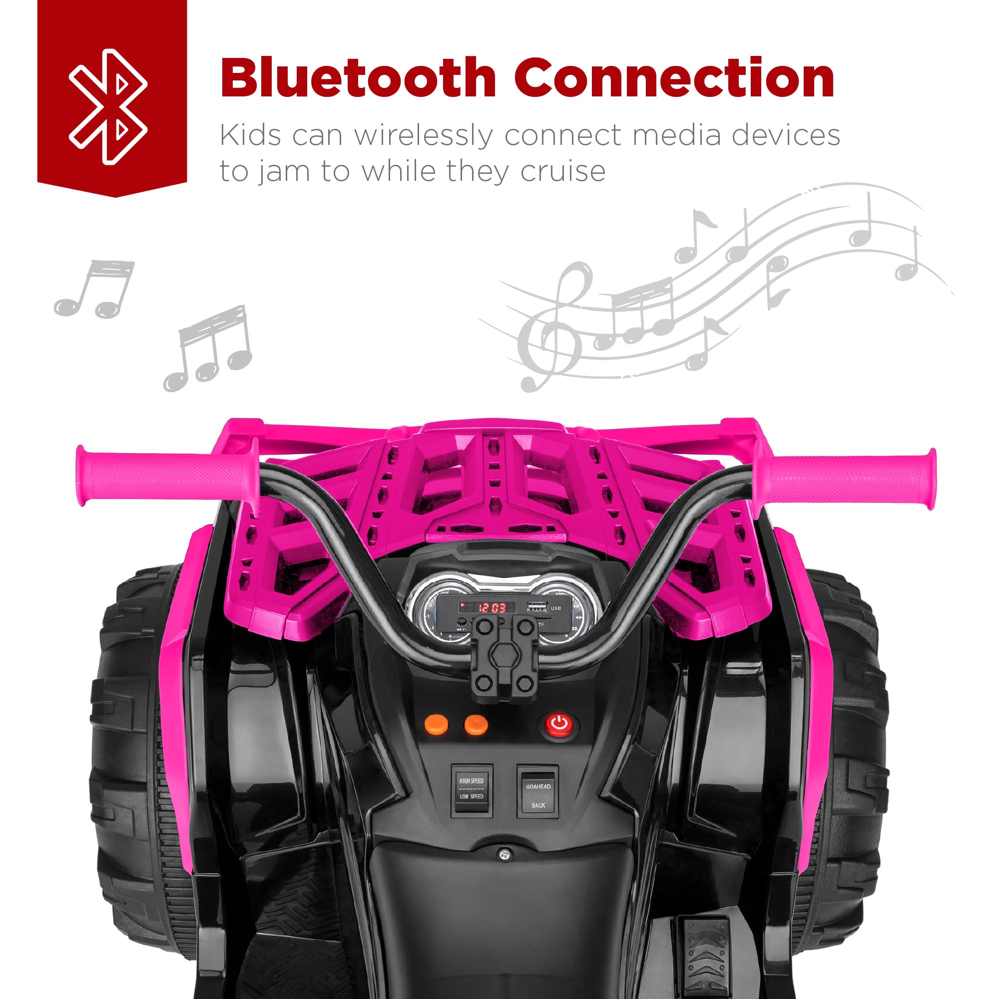 Best Choice Products 12V Kids Ride-On Electric ATV Quad Car Toy - Bluetooth Audio, 3.7mph Max Speed, Treaded Tires, LED Headlights, Radio - Hot Pink | Perfect for Outdoor Play, Birthday Gifts & Toddler Adventure Rides