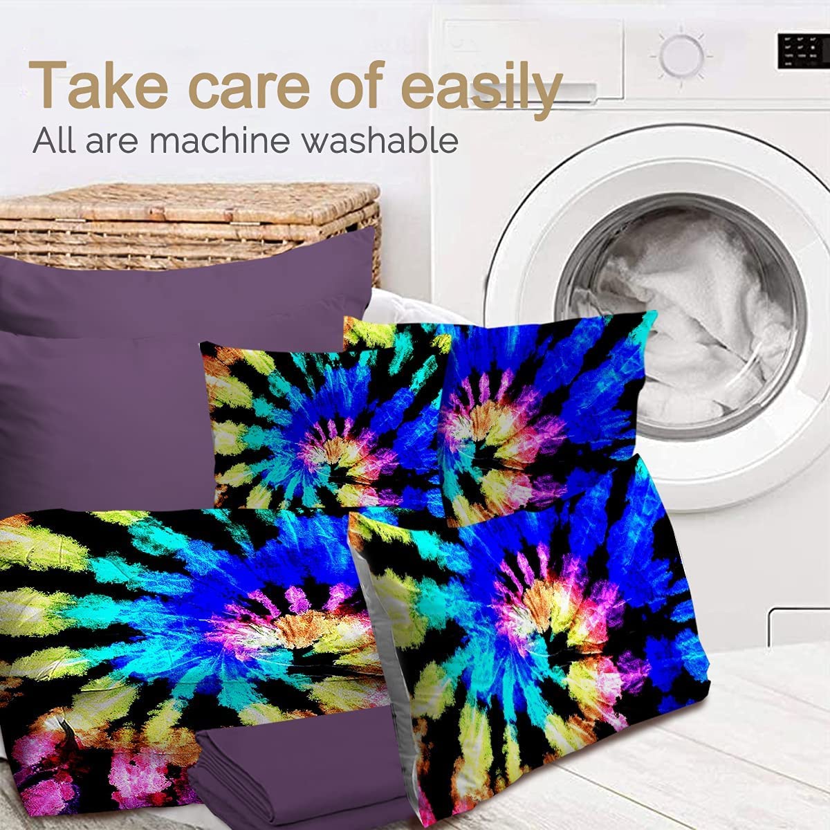 BlessLiving Bohemian Queen Size Tie Dye Comforter Set - 8 Piece Reversible Blue & Purple Bedding (Comforter, Pillowcases, Shams, Sheets) for Bedroom Decor & Guest Room Styling