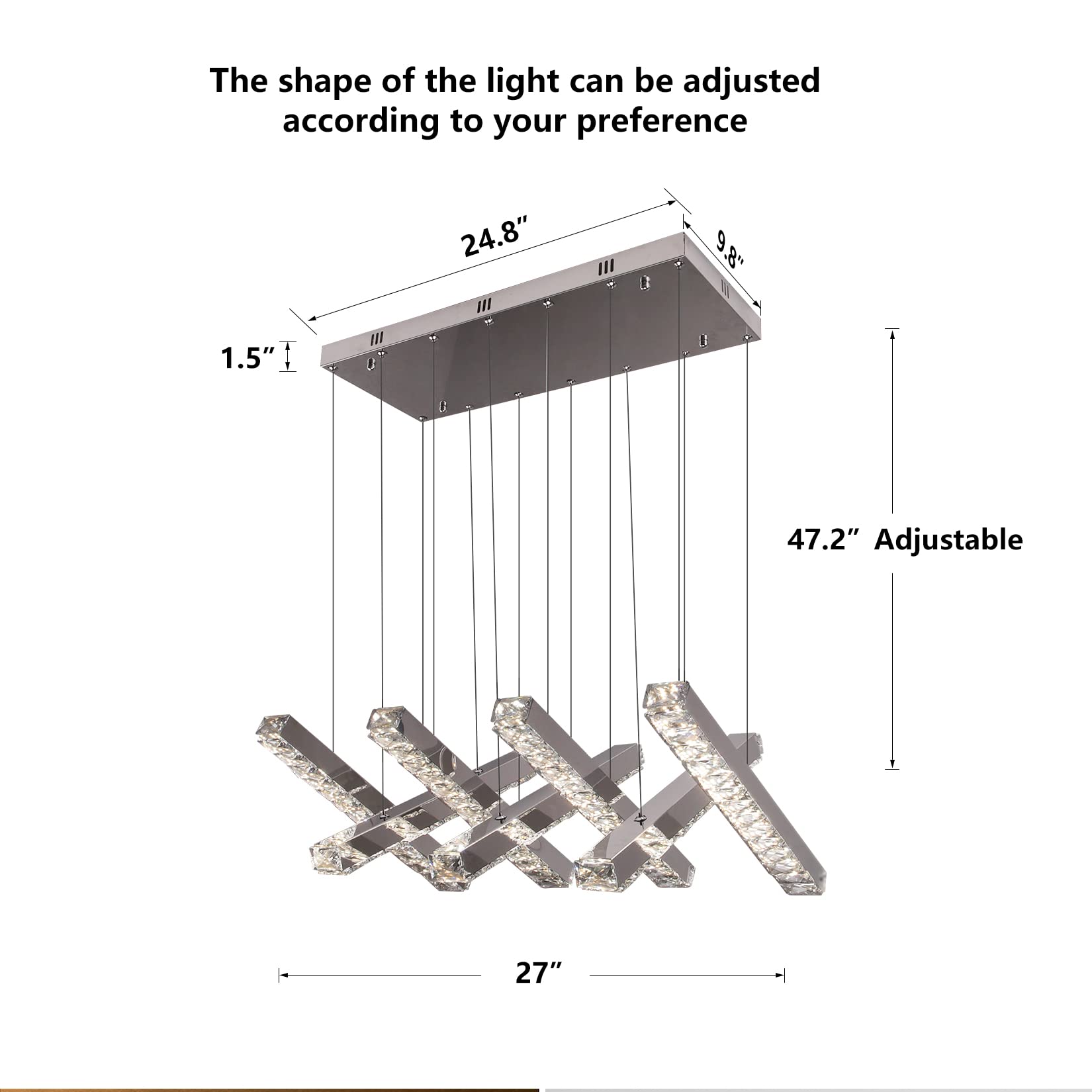 Modern Linear Crystal Chandelier - Contemporary Luxury LED Ceiling Light Fixture with Clear Crystals for Dining Room, Bedroom & Living Room - Perfect Above Table Lighting for Elegant Home Decor