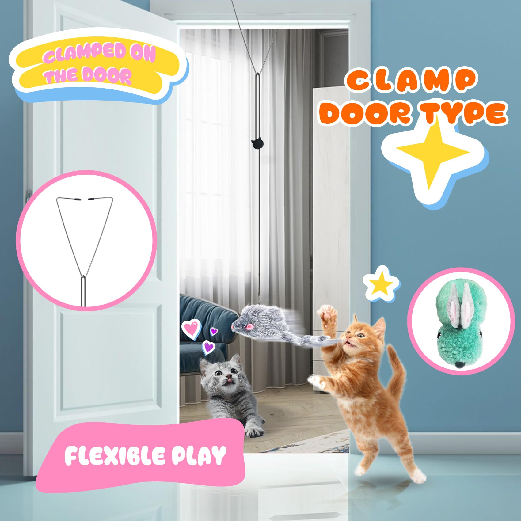 5-Piece Interactive Cat Toys Set with Sound & Bell - Stimulate Hunting, Chase & Mental Exercise for Indoor Cats & Kittens - Perfect for Playtime, Exercise & Bonding