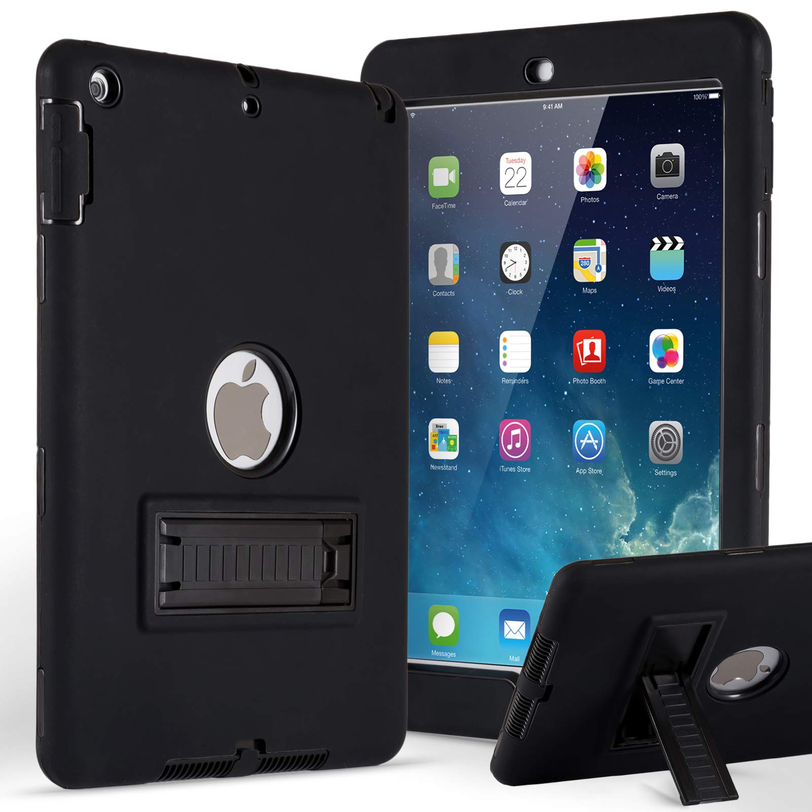 ZERMU 3-in-1 Heavy Duty Shockproof Rugged Case for iPad Air 5 (2022) & iPad 5 - Kickstand Feature, Silicone+Hard PC Bumper, High-Impact Resistant Armor Defender - Perfect for Travel, Work & Outdoor Protection