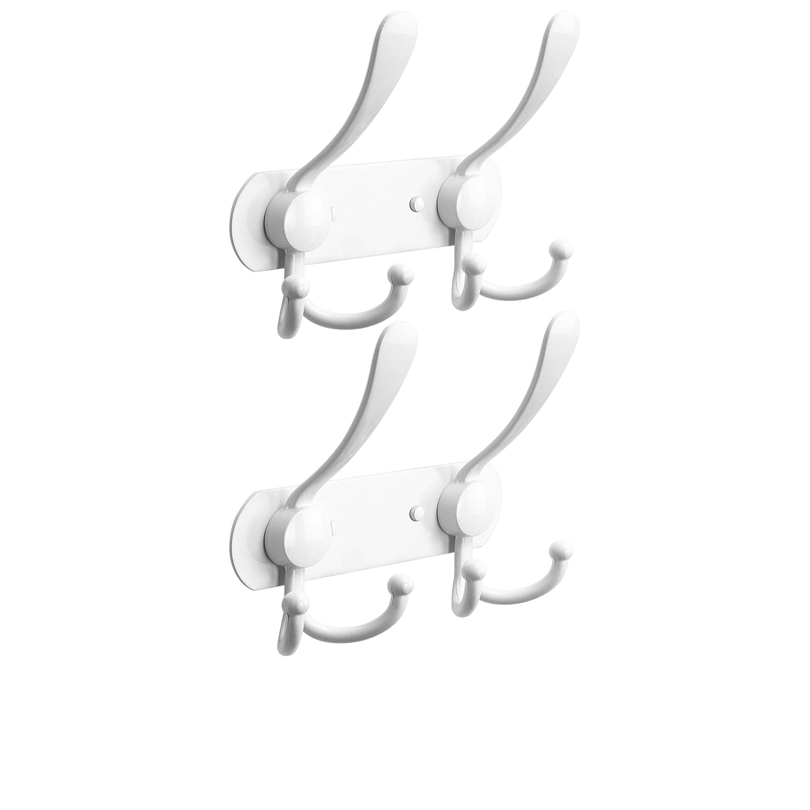 NearMoon Heavy Duty Stainless Steel Wall Mounted Coat Rack - 2 Pack White Bathroom Towel Hooks for Robes, Coats, Hats & Keys | Durable Metal Hook Holder for Bedroom, Hotel, Entryway & Closet Organization