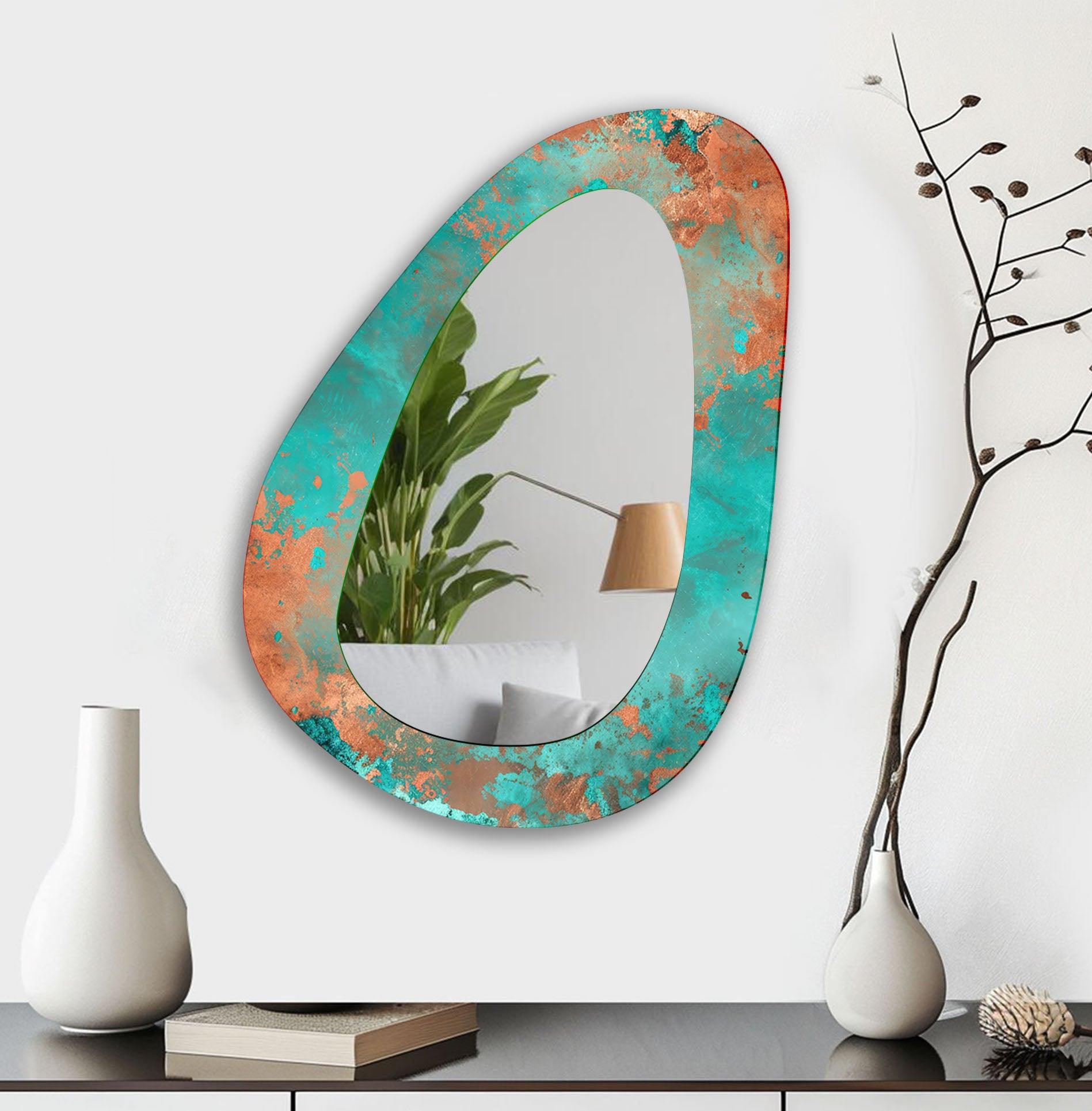 Blue & Rusted Abstract Wall Mirror - Modern Decorative Mirror for Living Room, Bedroom, or Entryway - Perfect for Home Decor and Interior Design