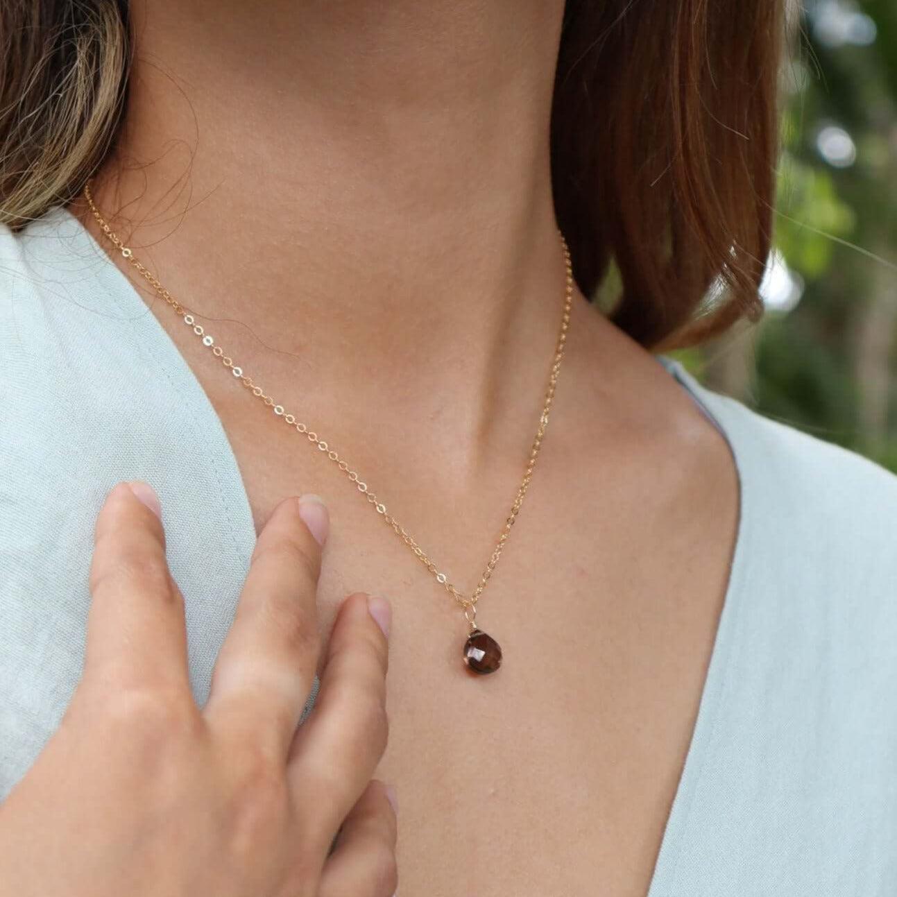 Tiny Smoky Quartz Teardrop Crystal Pendant Necklace - Elegant Healing Stone Jewelry for Women, Perfect for Meditation, Yoga & Spiritual Gifts