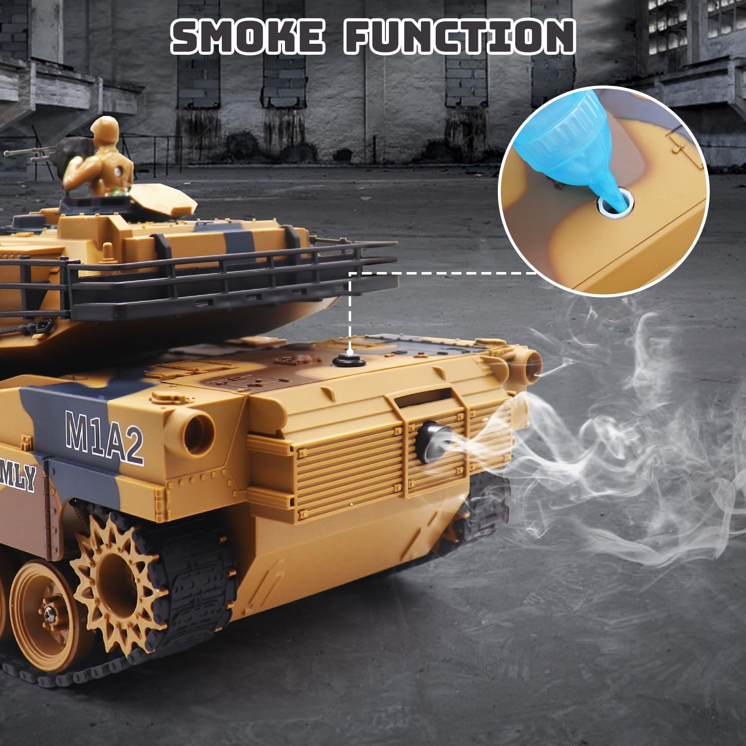 1/18 Scale US-M1A2 RC Tank - 23 Channel Remote Control Military Vehicle with BB Shooting, Rotating Turret, LED Lights, Sound & Smoke Effects | Realistic Battle Simulation Toy for Kids & Adults | Outdoor Play, Collection Display & War Game Reenactment