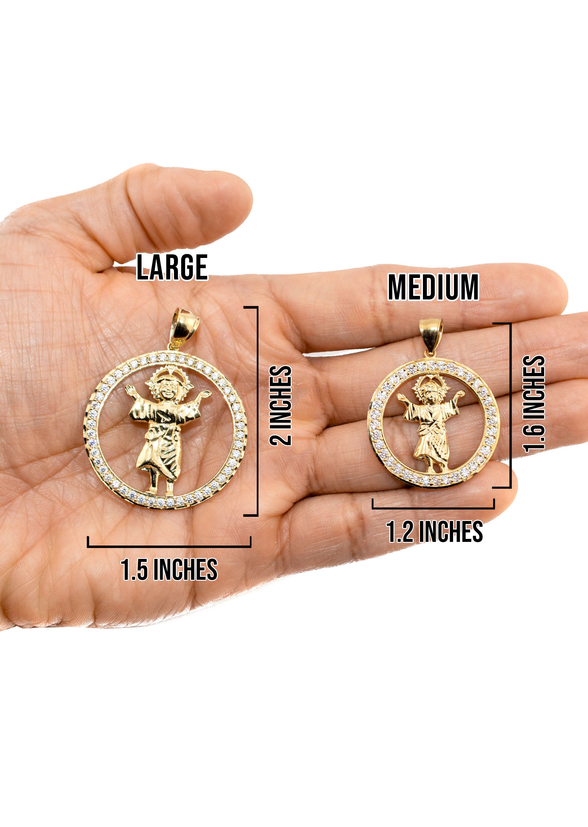10K Yellow Gold Baby Jesus Necklace - Small 12g & Large 19g - Perfect for Baptism, First Communion & Religious Gifts