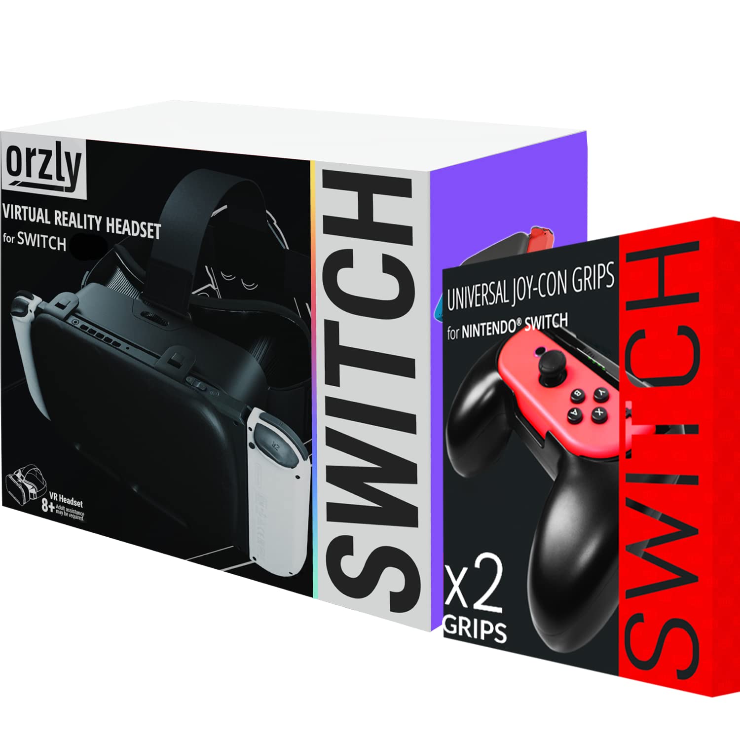 Orzly Comfort Grip & VR Headset for Nintendo Switch - Ergonomic Controller Holder & Virtual Reality Gaming Accessory for Enhanced Gameplay Experience