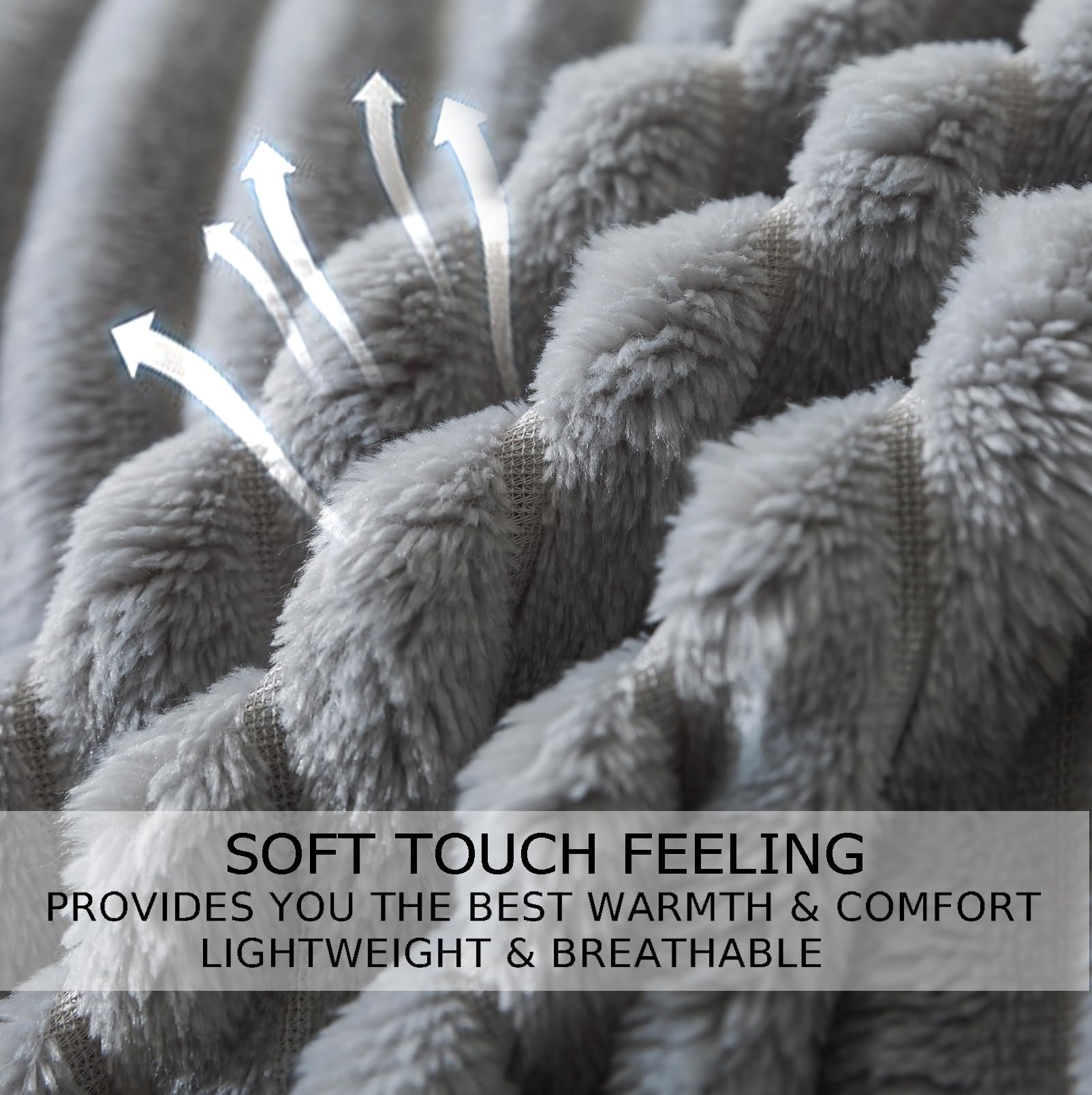 Cozy Fluffy Fleece Blanket for Travel, Sofa & Bed - Soft Warm Striped Throw 50x60 Inches (Ash Grey) - Perfect for Lounging, Camping & Gifting