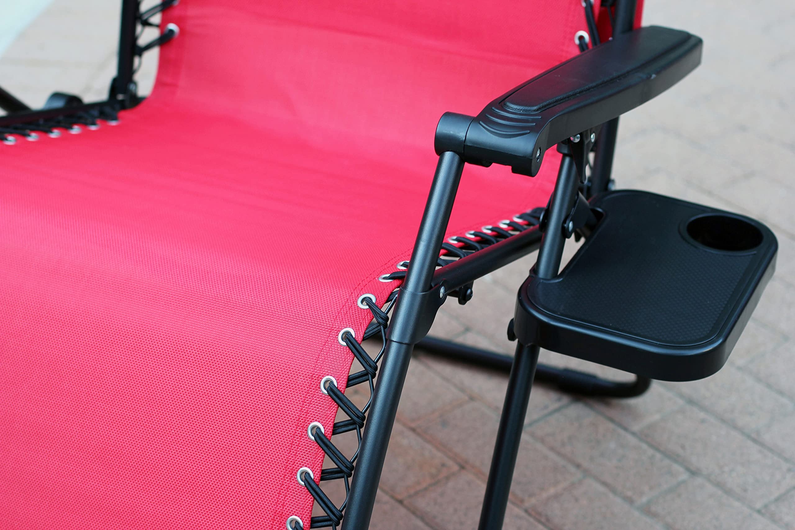 Jeco Oversized Zero Gravity Chair with Sunshade & Drink Tray - Heavy Duty Reclining Lounge Chair for Patio, Poolside, Beach & Backyard Relaxation - Red Outdoor Recliner