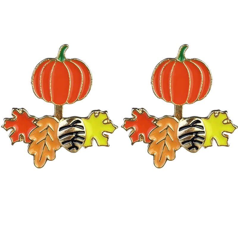 Stylish Chestnut Pumpkin Maple Leaf Orange Ear Jacket Earrings HY9011 - Perfect for Fall Fashion, Halloween Costumes & Boho Accessories