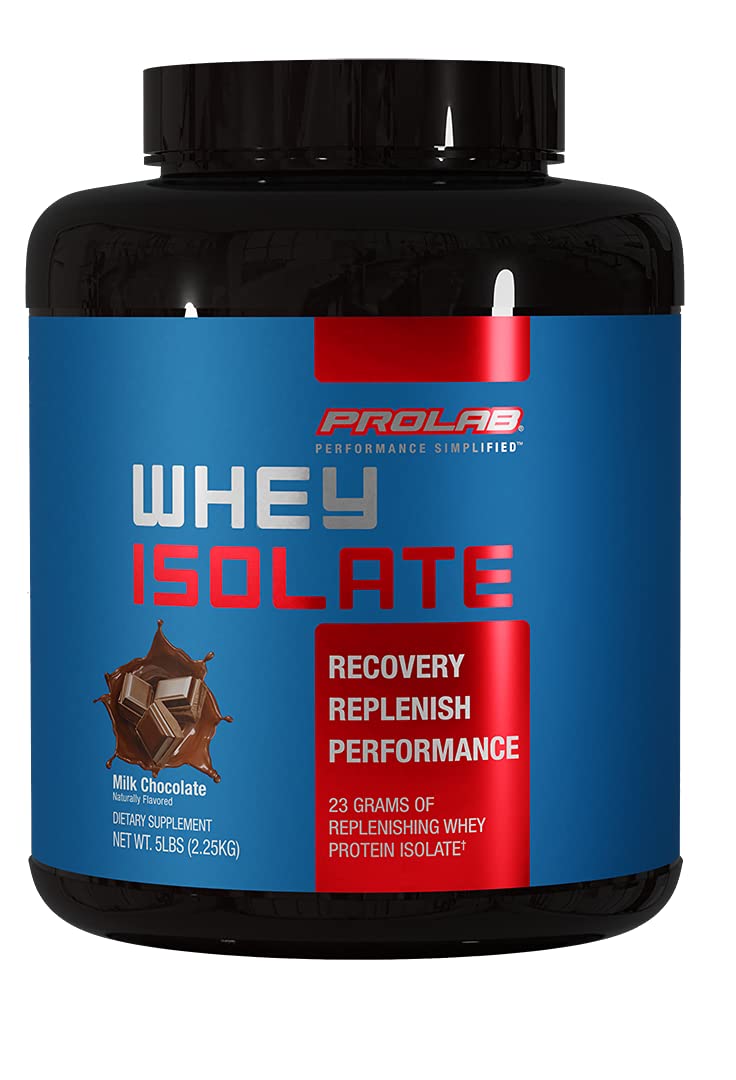 PROLAB Whey Isolate Protein Powder - 23g Protein per Scoop, Ultra Pure & Fast Absorbing for Lean Muscle Growth - Milk Chocolate Flavor (5 LB) - Ideal for Post-Workout Recovery & Fitness Enthusiasts