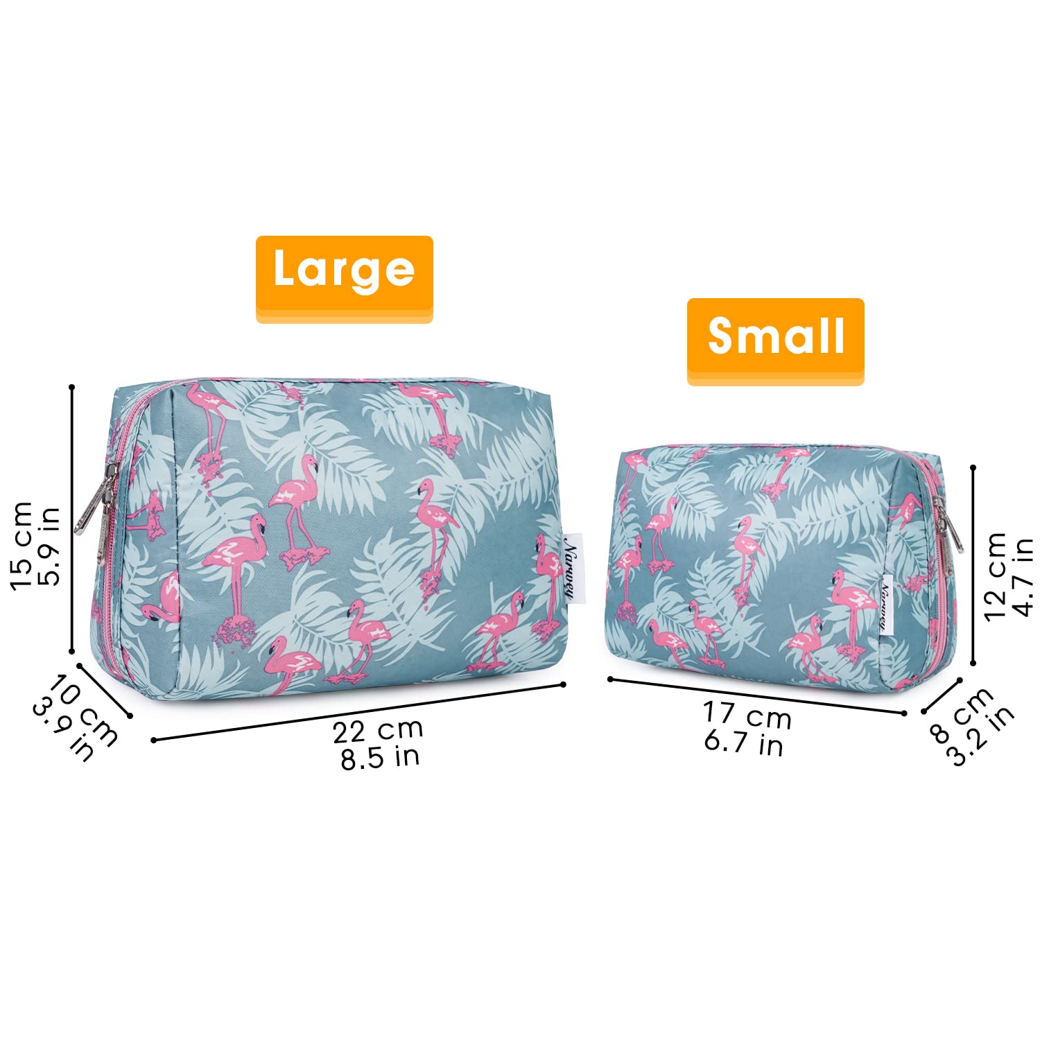 Narwey Flamingo Makeup Bag for Women - Large Travel Cosmetic Organizer with Compartments, Perfect for Travel & Daily Use