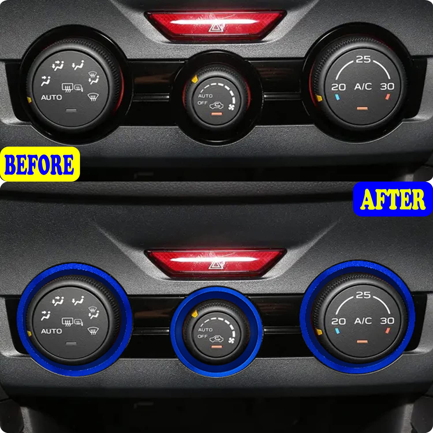 AC Switch Knob Ring for Subaru Forester 2019-2023, Crosstrek 2018-2023, Impreza 2017-2023 - 3PCS Blue Radio Control Switch Ring Accessories - Perfect for Interior Customization & Easy Climate Control Operation