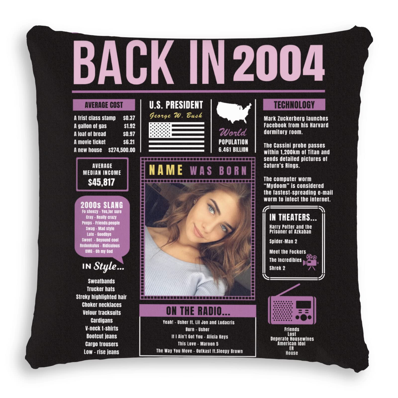 20th Birthday Candles & Purple Custom Throw Pillow - Super Soft 2004 Birthday Party Decorations for Boys, Girls, Men & Women - Perfect for Sofa Decor, Birthday Gifts & Celebration Scenes