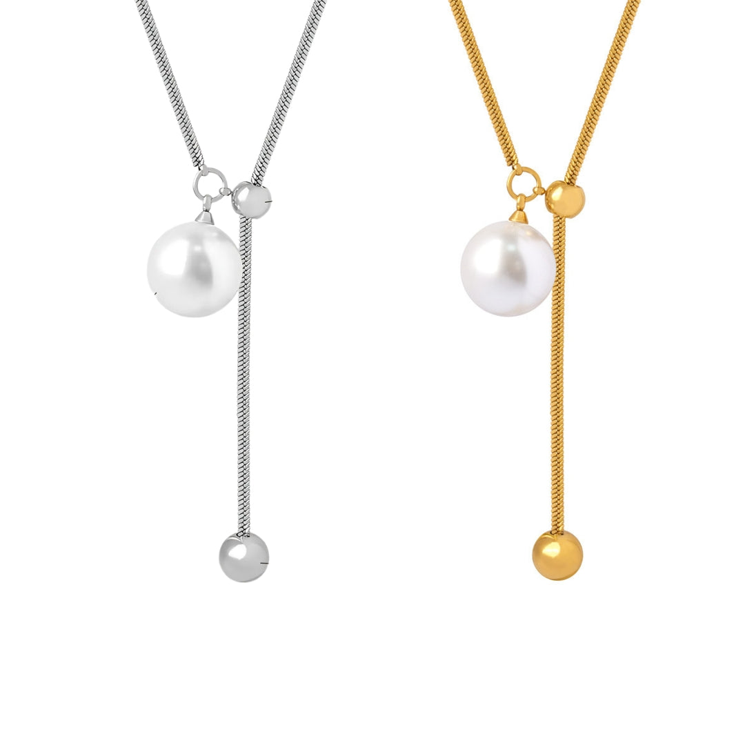 Elegant Pearl Slider Lariat Chain Necklace for Women - Minimalist Dainty Layering Jewelry | Perfect for Date Night, Office Wear & Special Occasions