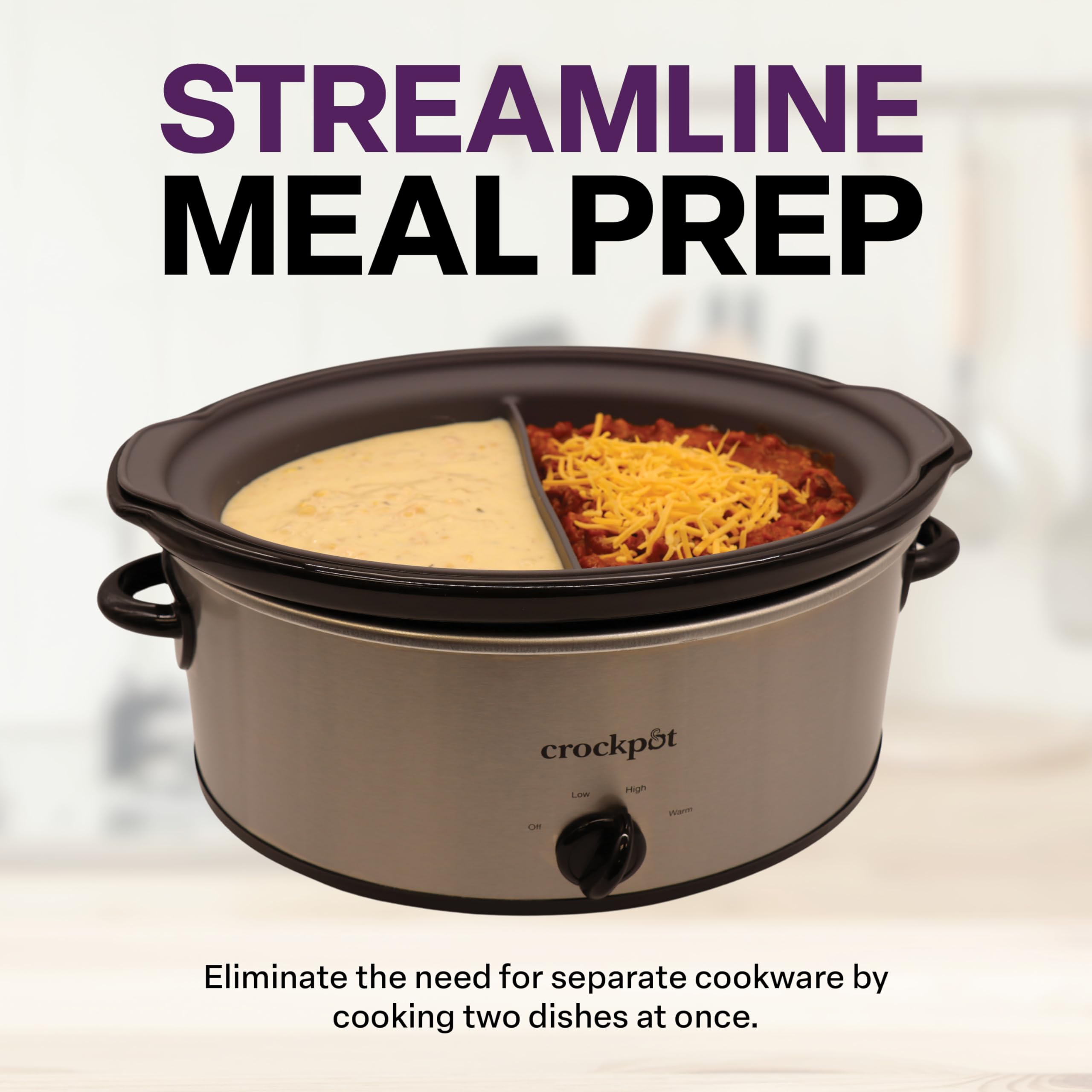 BPA-Free Silicone Slow Cooker Divided Liner Insert for 7 Quart Crock-Pot (SCV700-S-BR) - Cook Two Meals Simultaneously, Dishwasher Safe & Mess-Free - Perfect for Meal Prep, Family Dinners & Potlucks - Charcoal Gray
